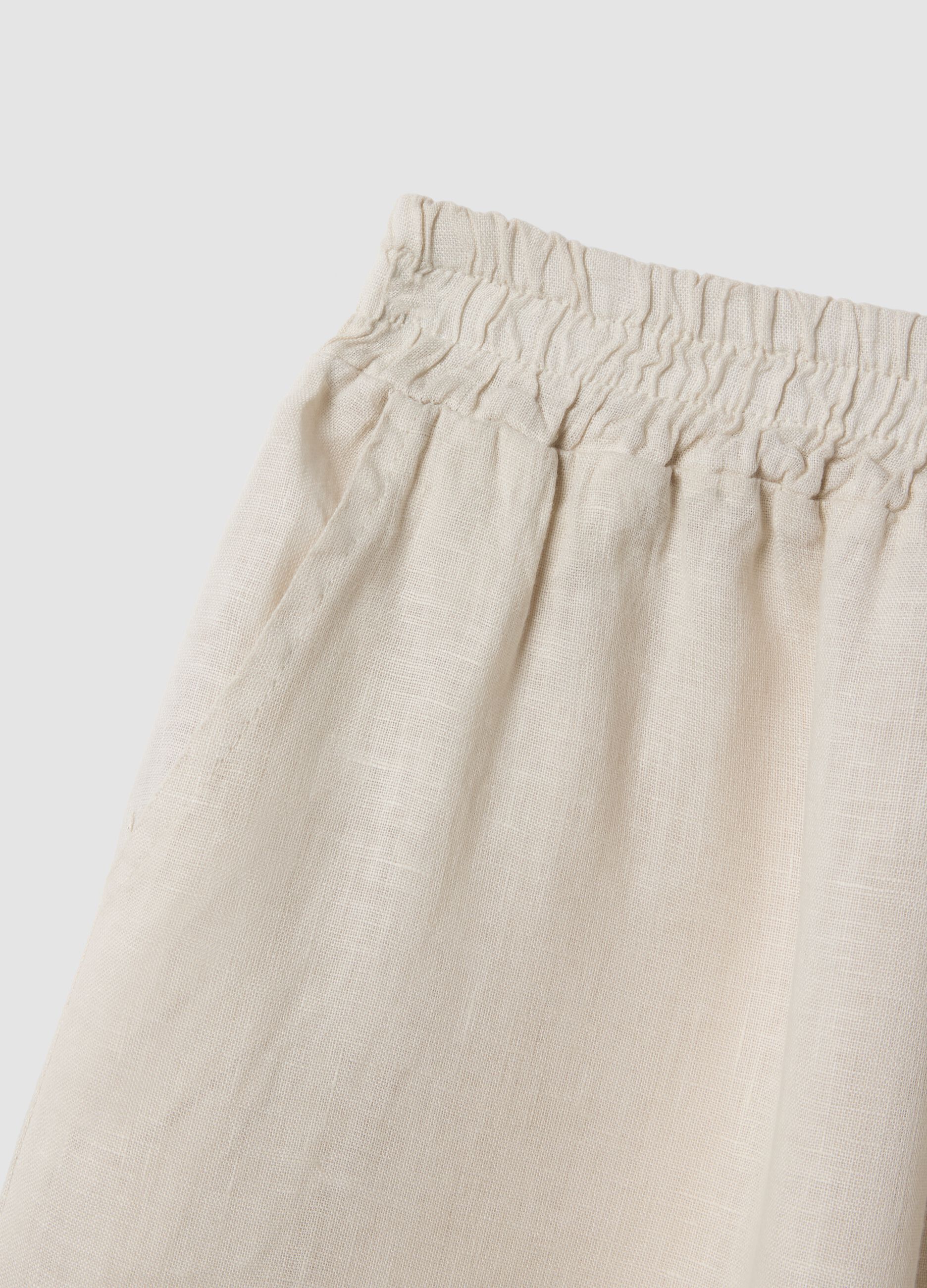 Beige pure linen regular-fit trousers