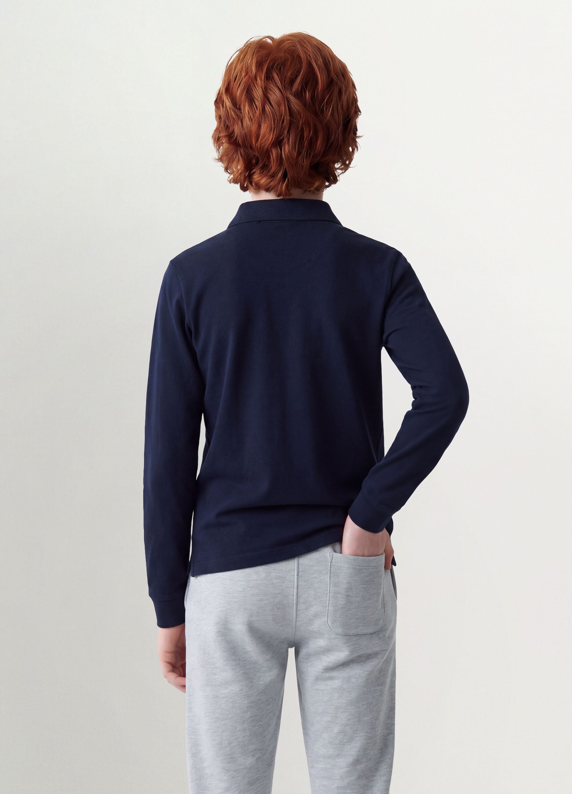 Blue regular-fit polo shirt in organic cotton piqu&eacute; for boys