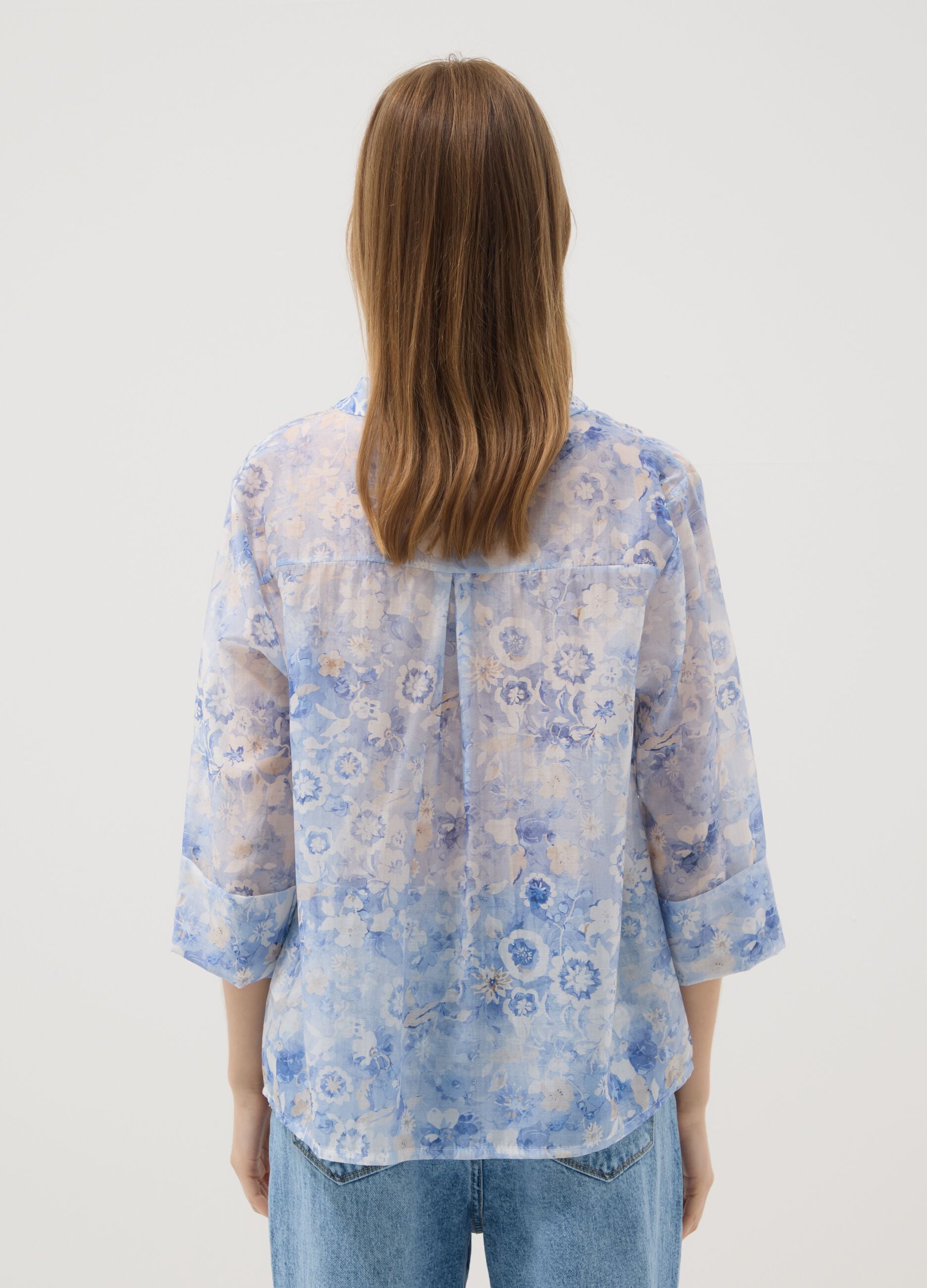 Blue floral lyocell-blend blouse