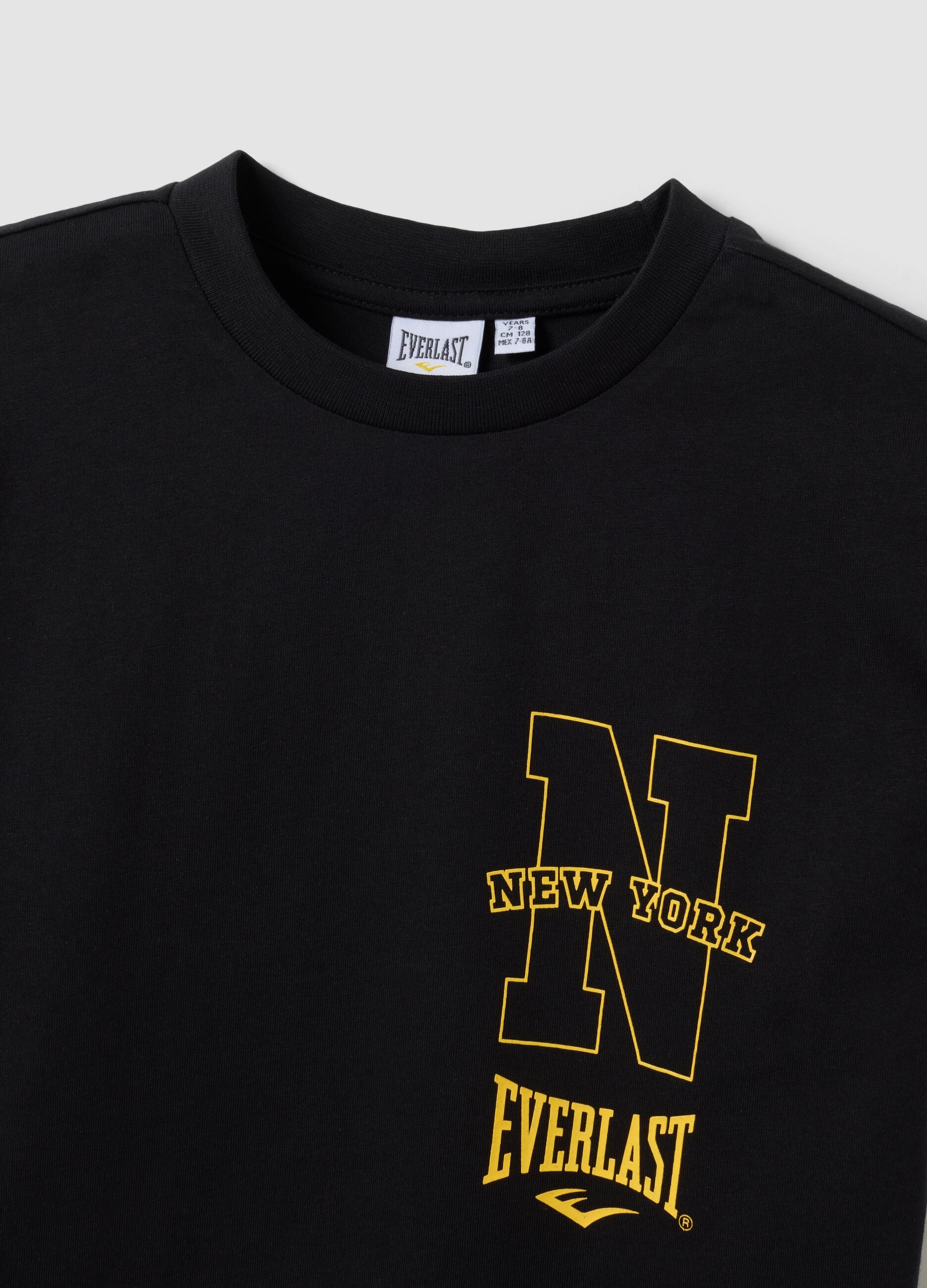 Black regular-fit pure cotton T-shirt with double sleeves and print for boys
