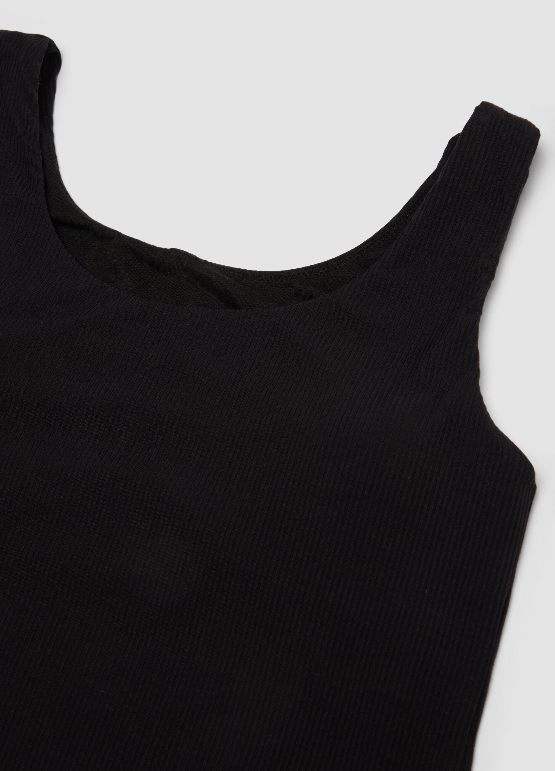 Black stretch viscose crew-neck vest top