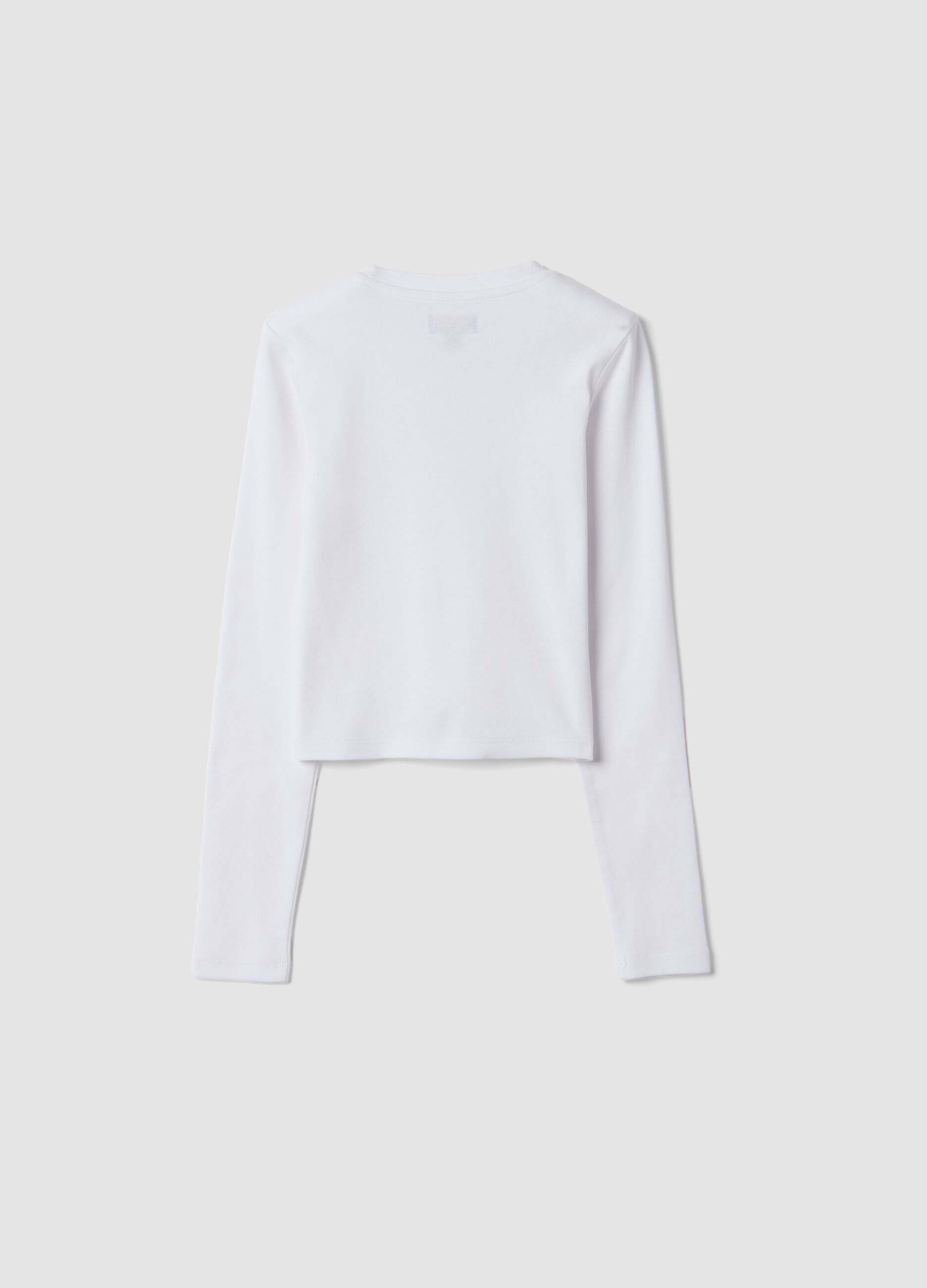 White organic stretch cotton T-shirt with ribbed neckline