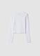 White organic stretch cotton T-shirt with ribbed neckline_5