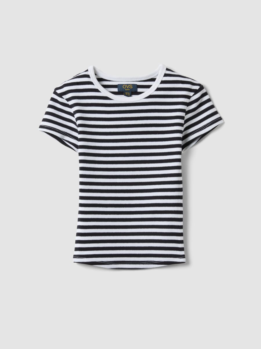 T-shirt fitted in cotone elasticizzato da ragazza a righe multicolor_3