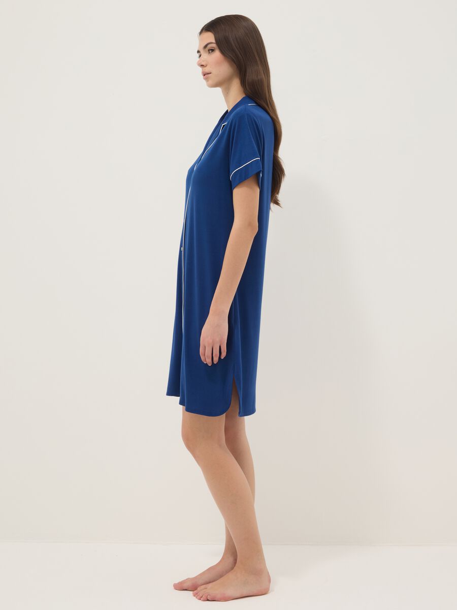 Blue V-neck stretchy viscose blend nightdress_0