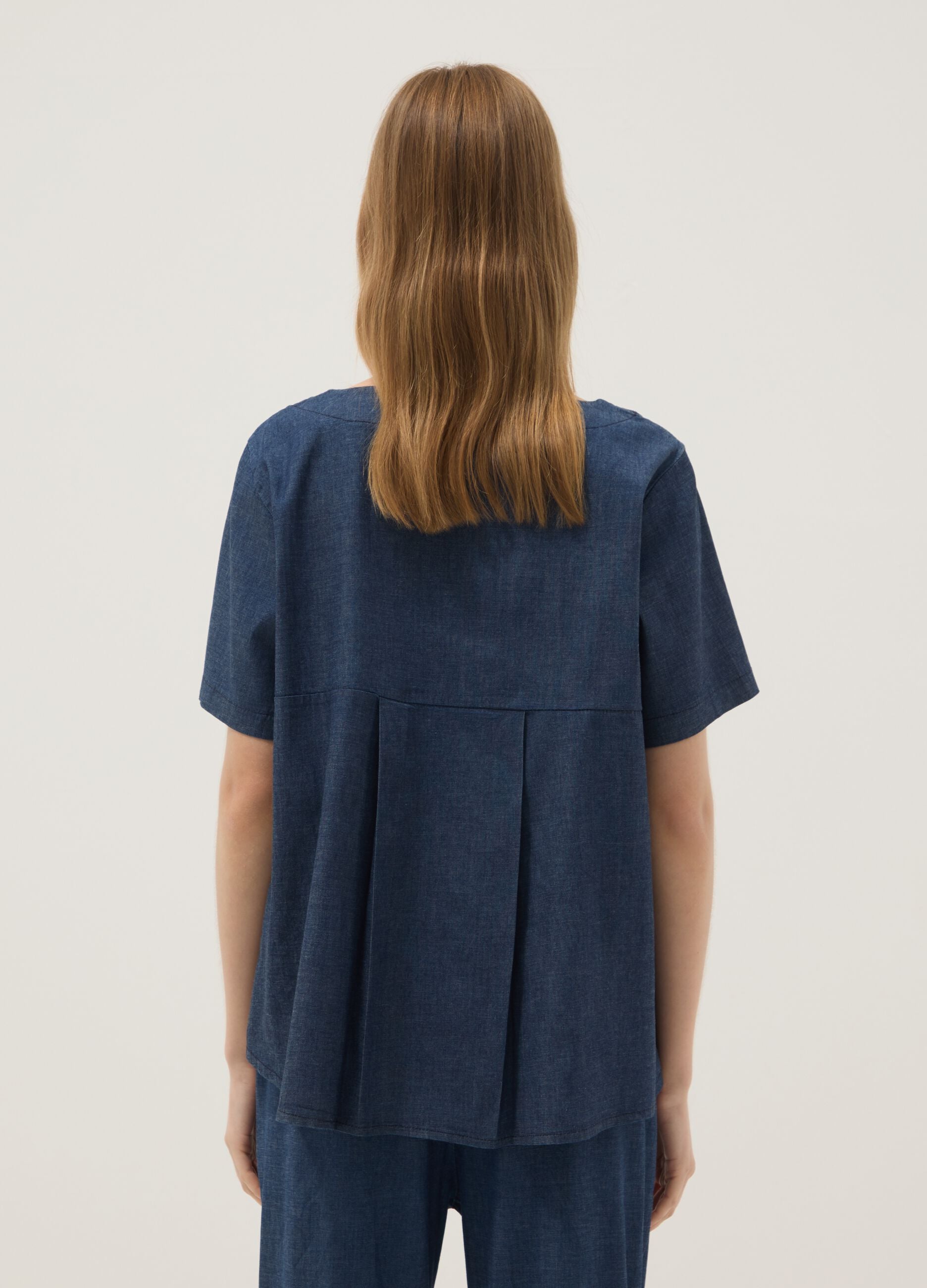 Blue stretch cotton blouse