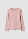 Pink stretch organic cotton T-shirt with printed detail for girls_0
