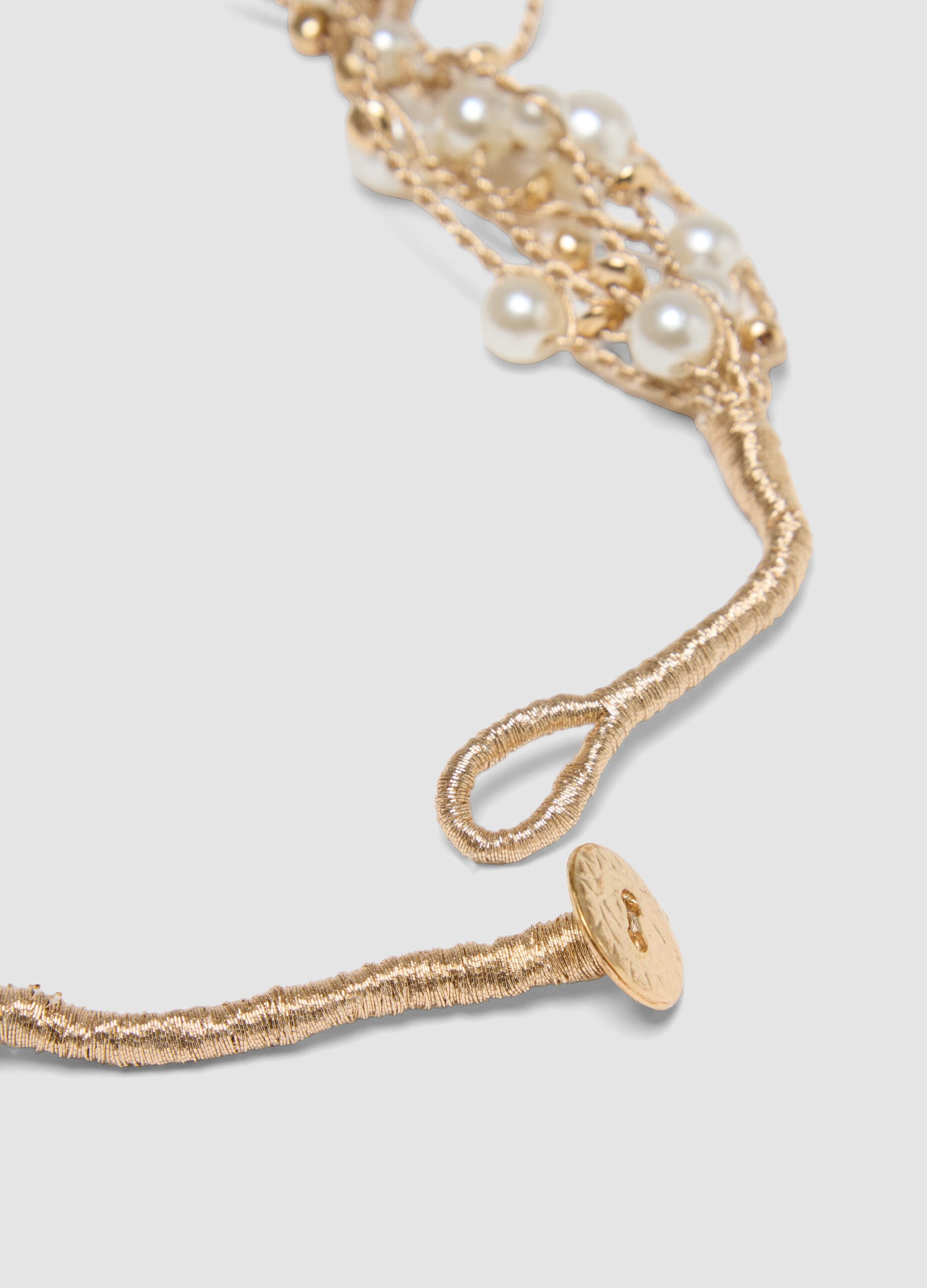 Beige Necklace with Pearls and Braided Threads