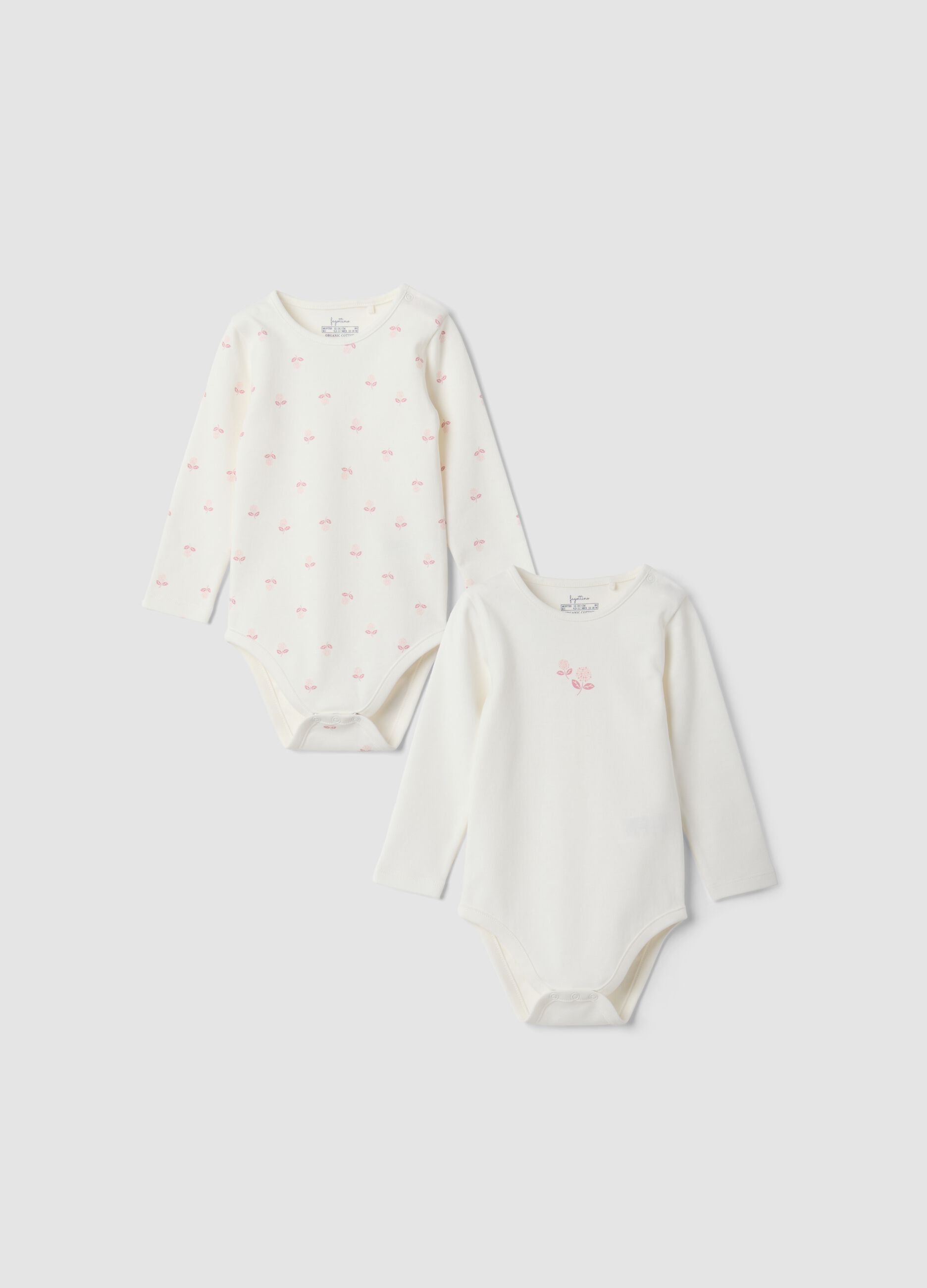 2-pack white organic cotton crew-neck bodysuits for baby girl