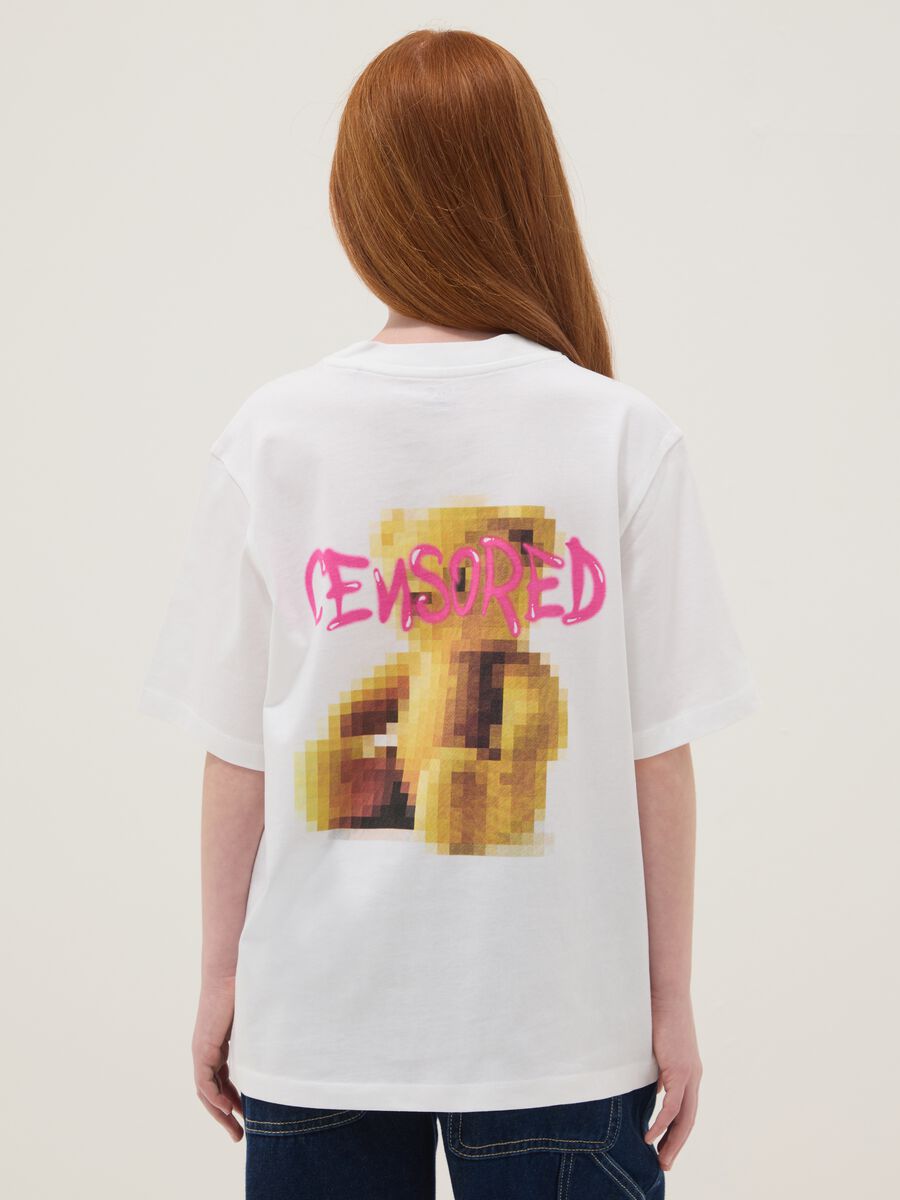 T-shirt in puro cotone bianca da ragazza oversize fit con scritta_1