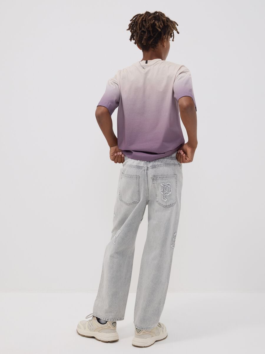 Grey pure cotton denim jeans with elasticated waist for boys, skater fit_2