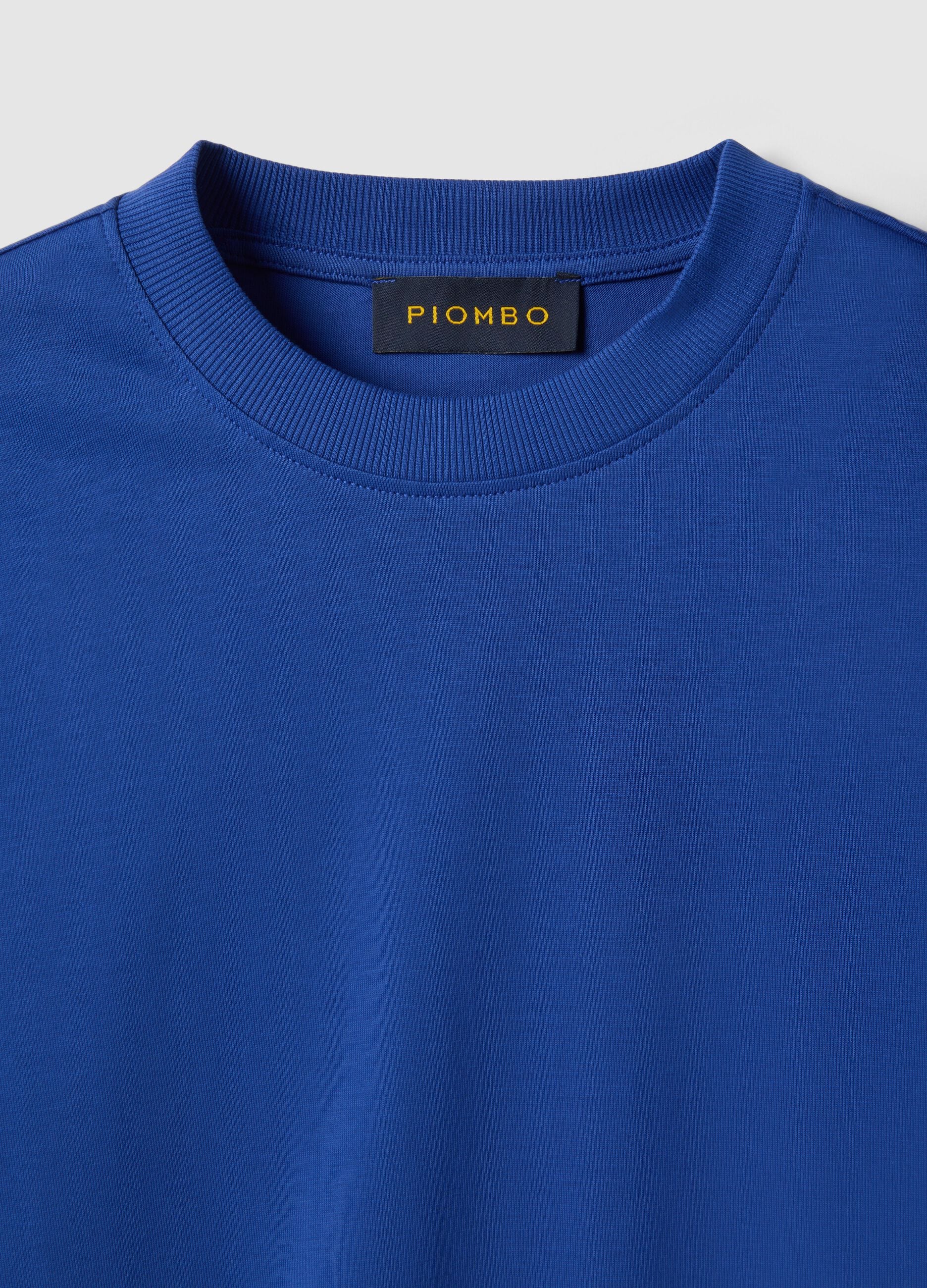 Regular fit blue crew neck cotton T-shirt