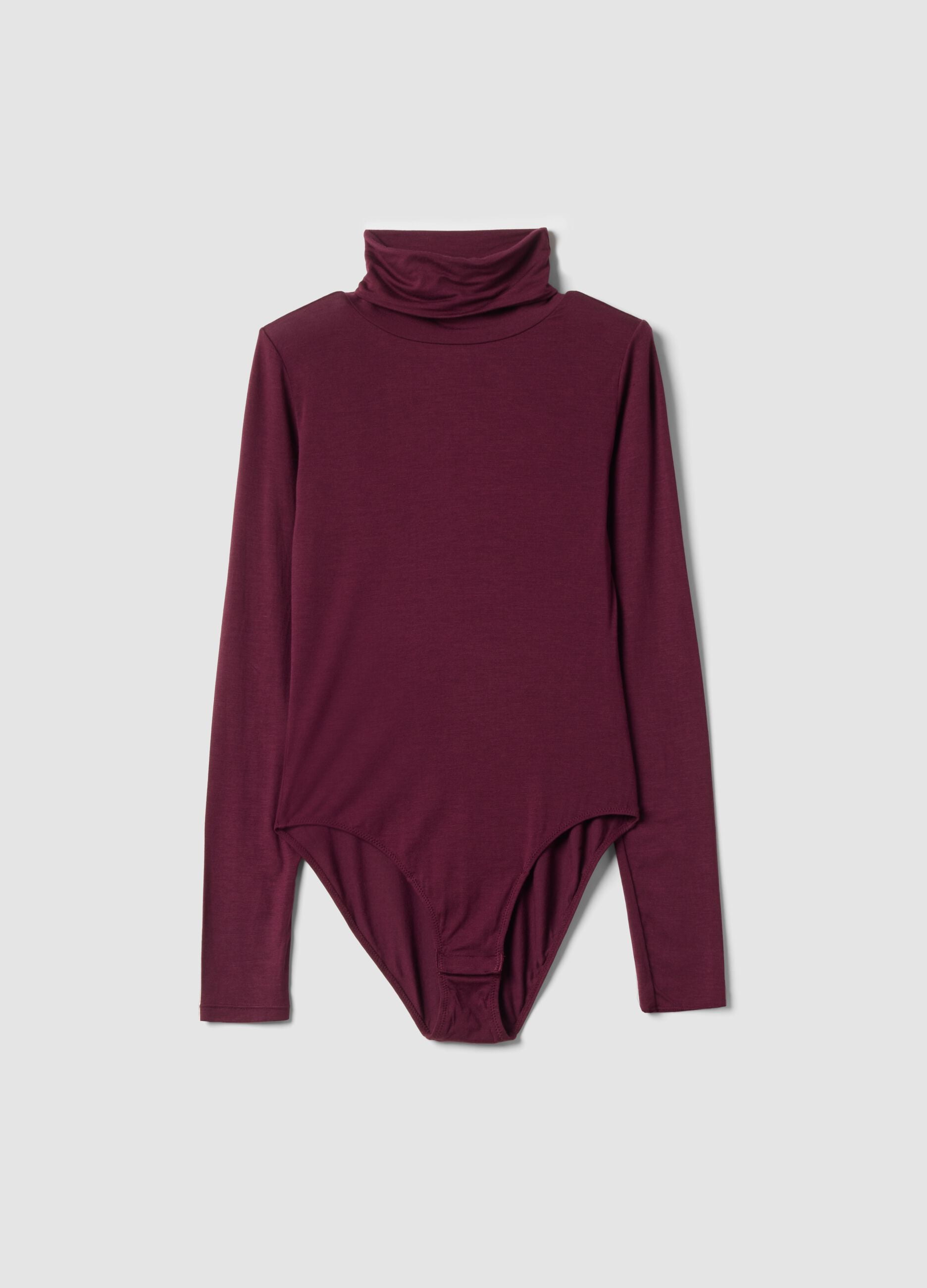 Purple modal and stretch wool bodysuit with crew neck