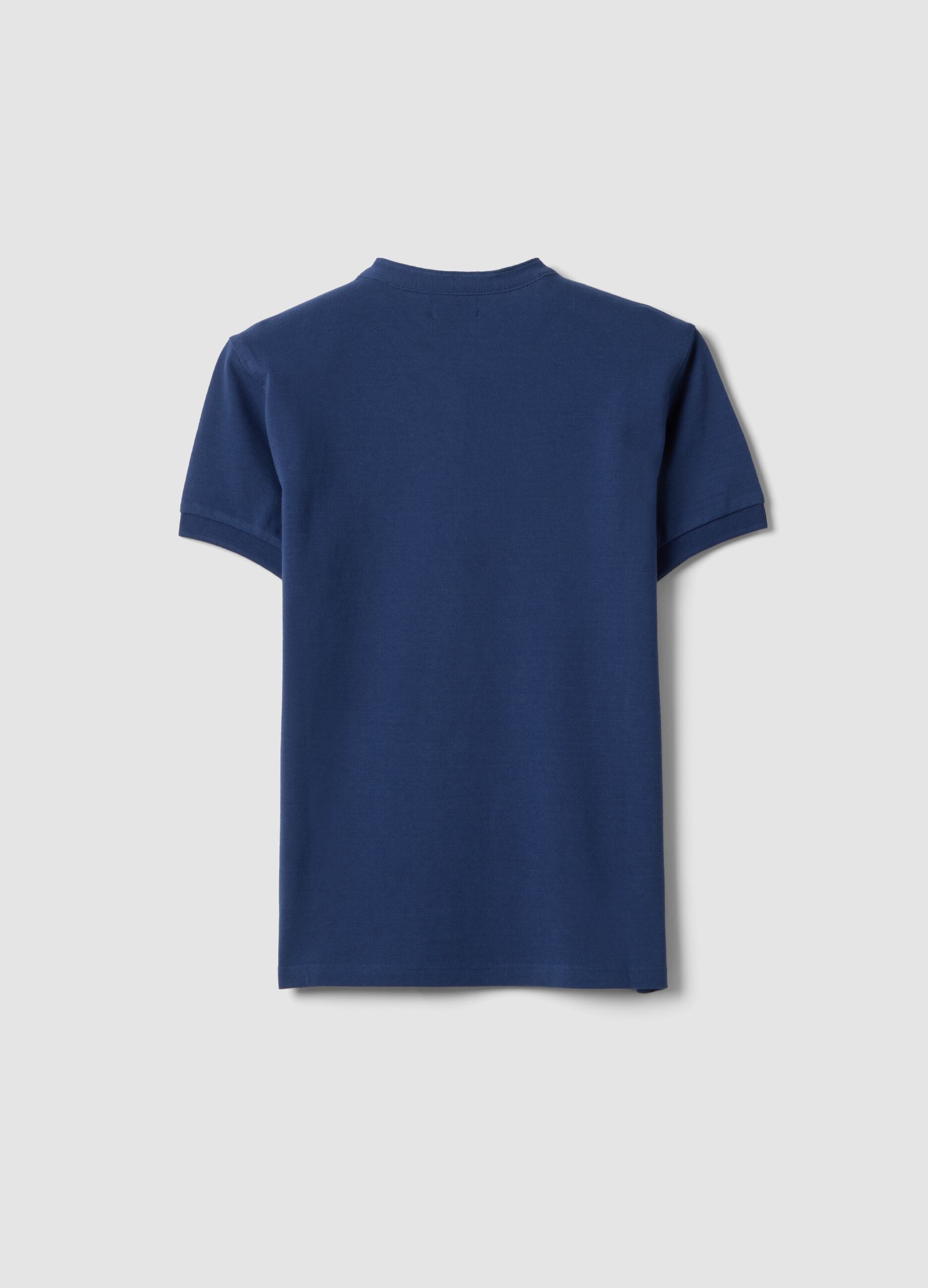Boys' blue pure cotton regular-fit polo with Mandarin collar