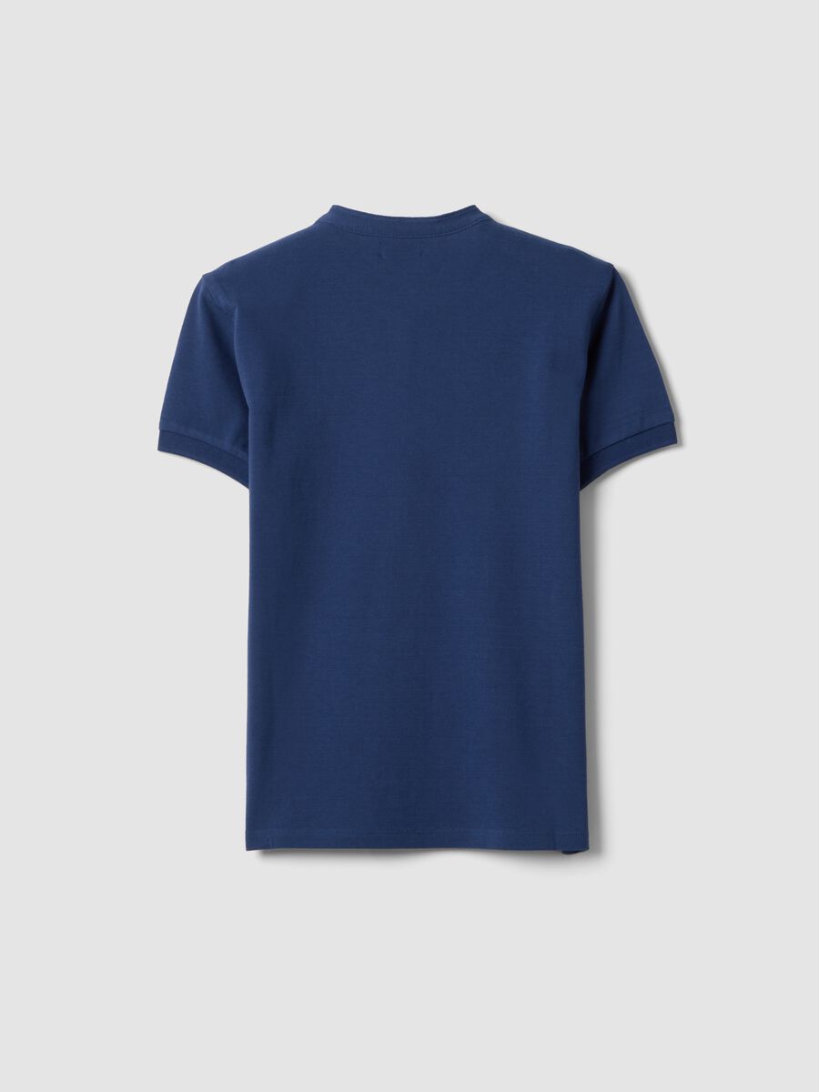 Polo in puro cotone blu da ragazzo regular fit con collo coreano_4