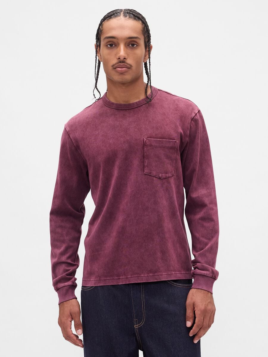 Long sleeve purple cotton top_0