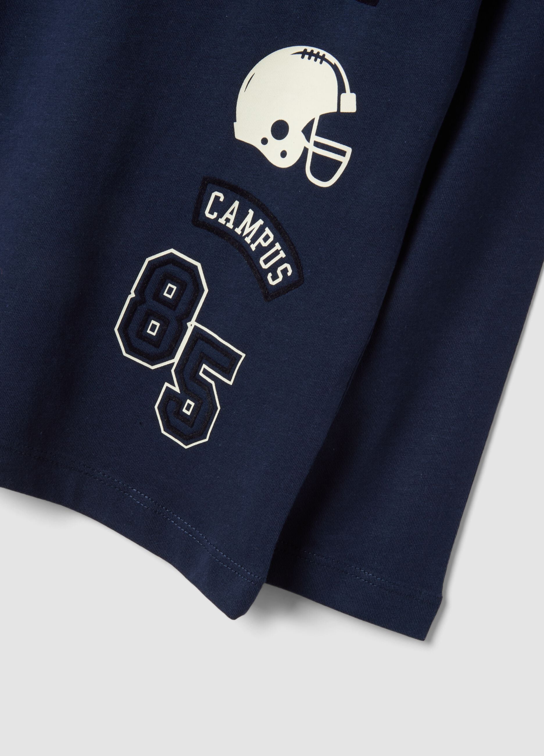 Blue cotton and viscose blend T-shirt with college print for boys