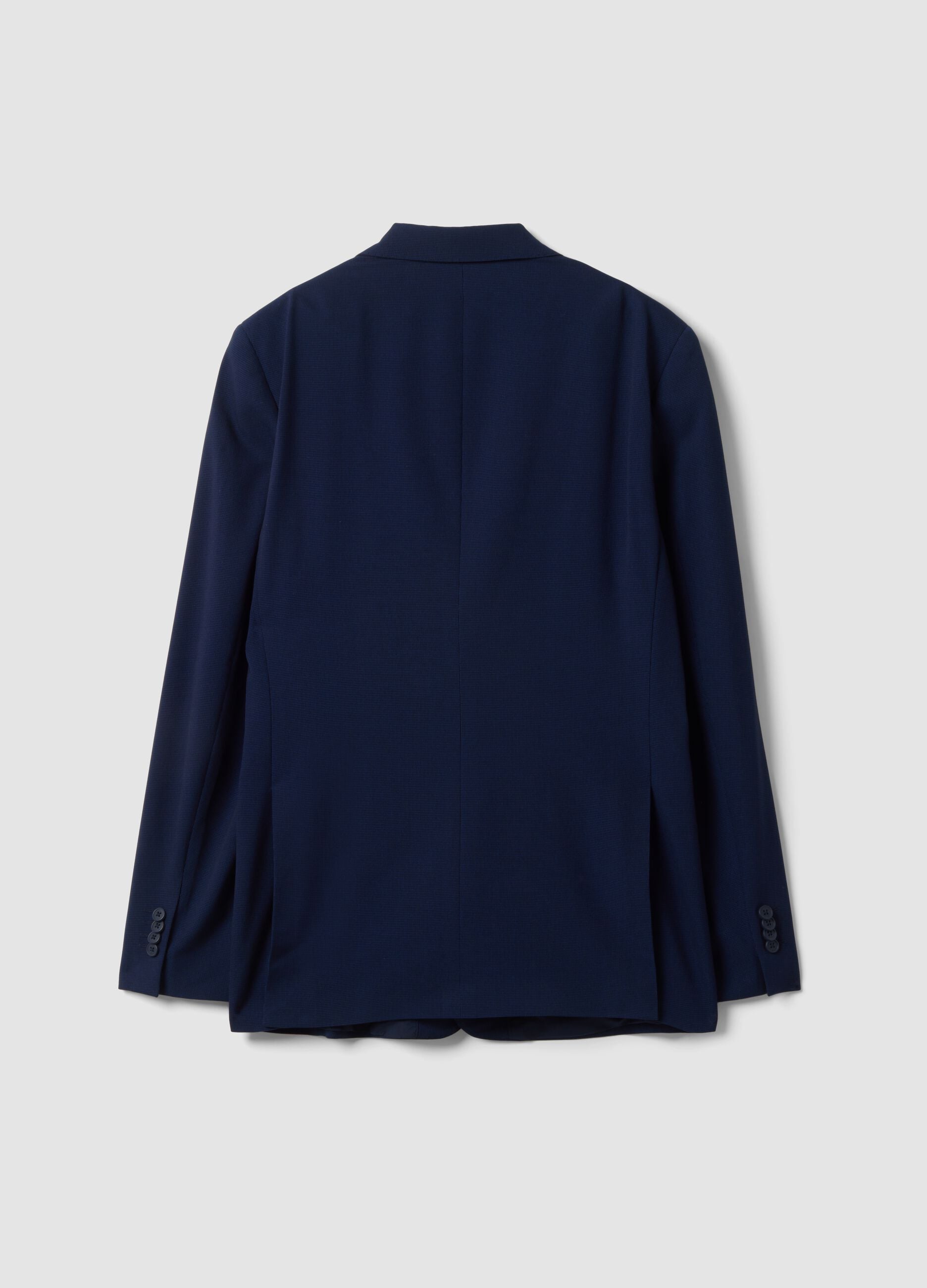 Slim-fit blue stretch viscose blazer with classic lapels