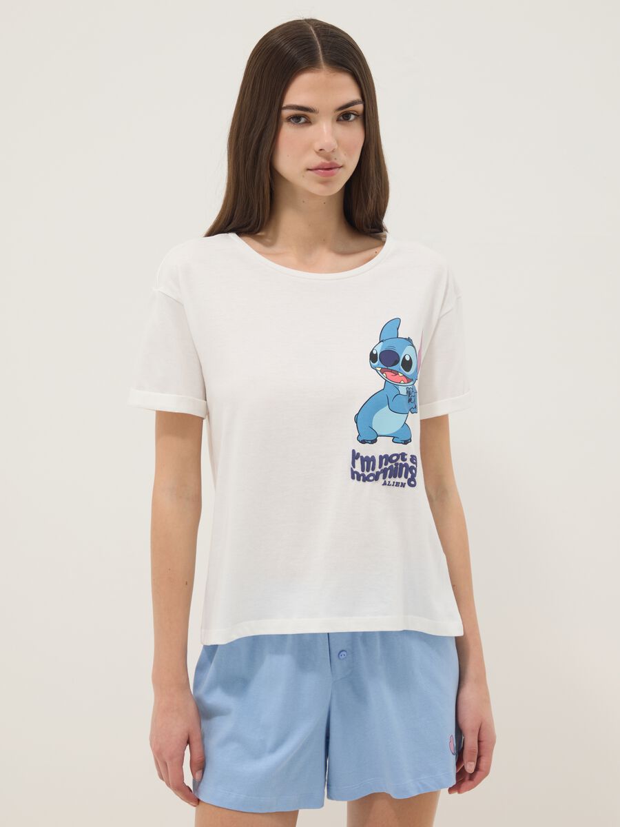 White and light blue short pure cotton pyjamas with Stitch print_3