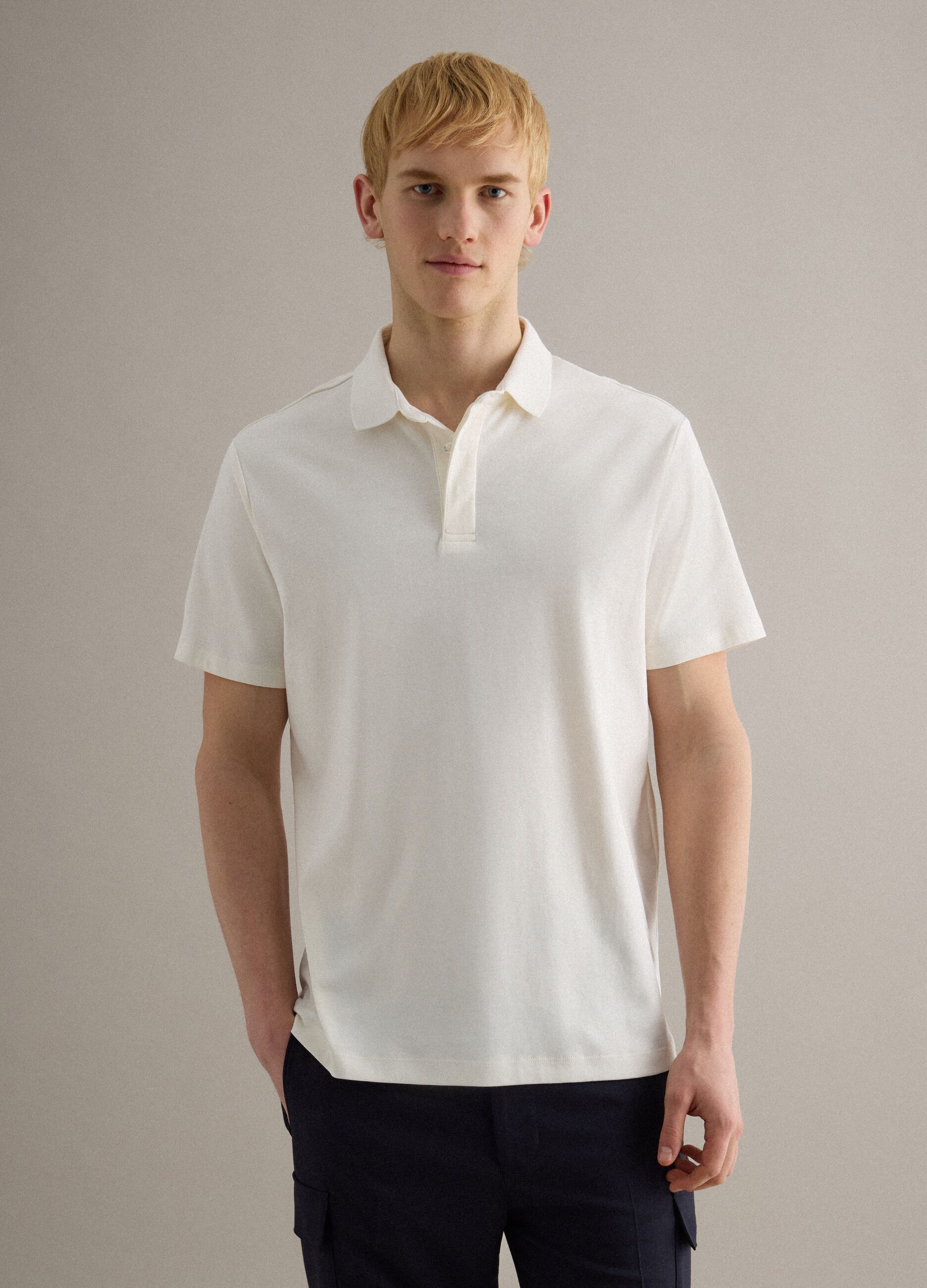 White polo shirt in pure mercerised cotton, regular fit