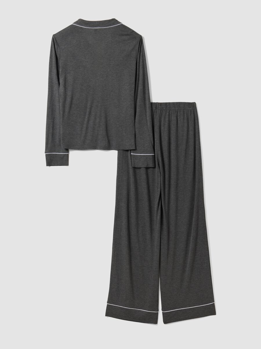 Grey pure viscose pyjamas with V-neck and contrast piping_6