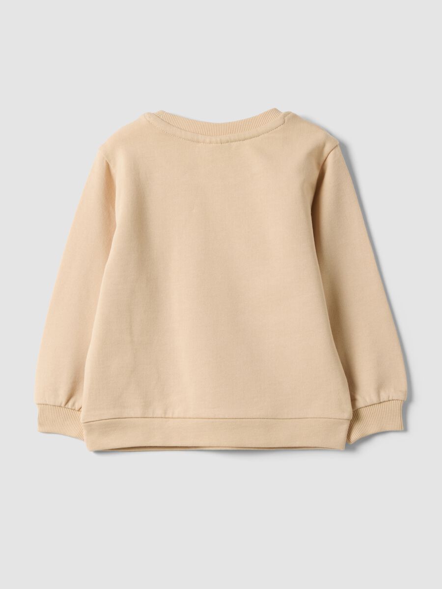 Felpa beige in puro cotone a girocollo e con stampa cuori per bimba_1