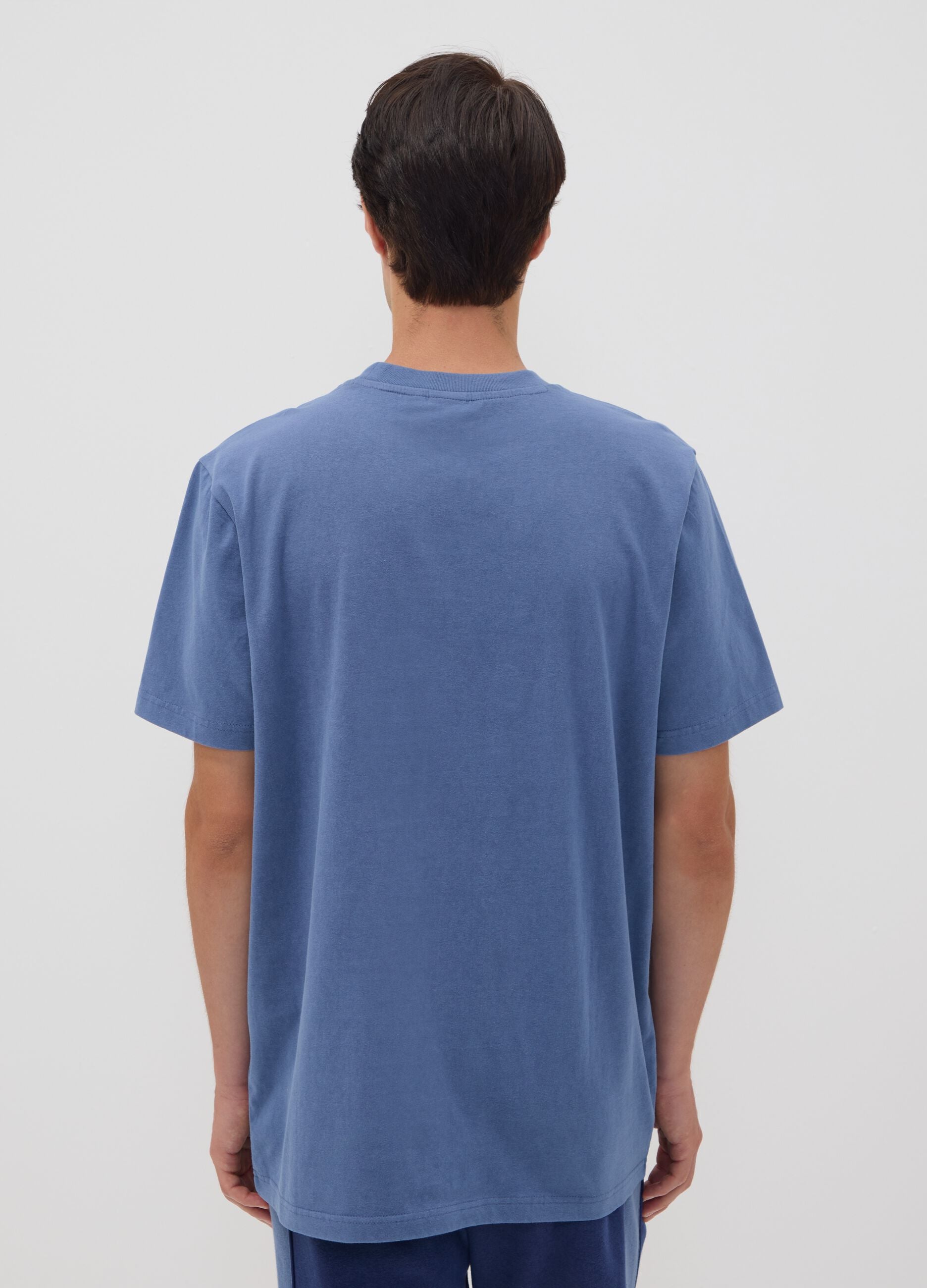Blue pure cotton short-sleeve logo T-shirt