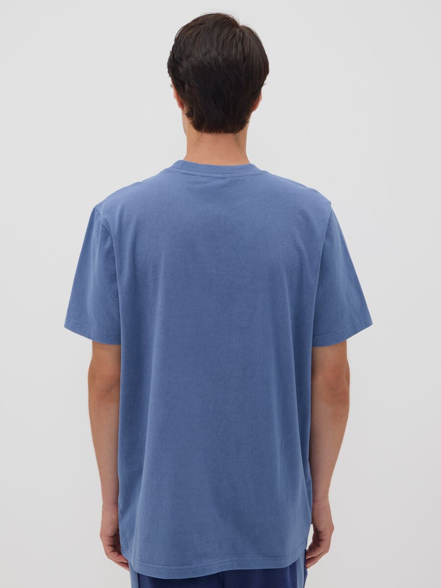 Blue pure cotton short-sleeve logo T-shirt_3