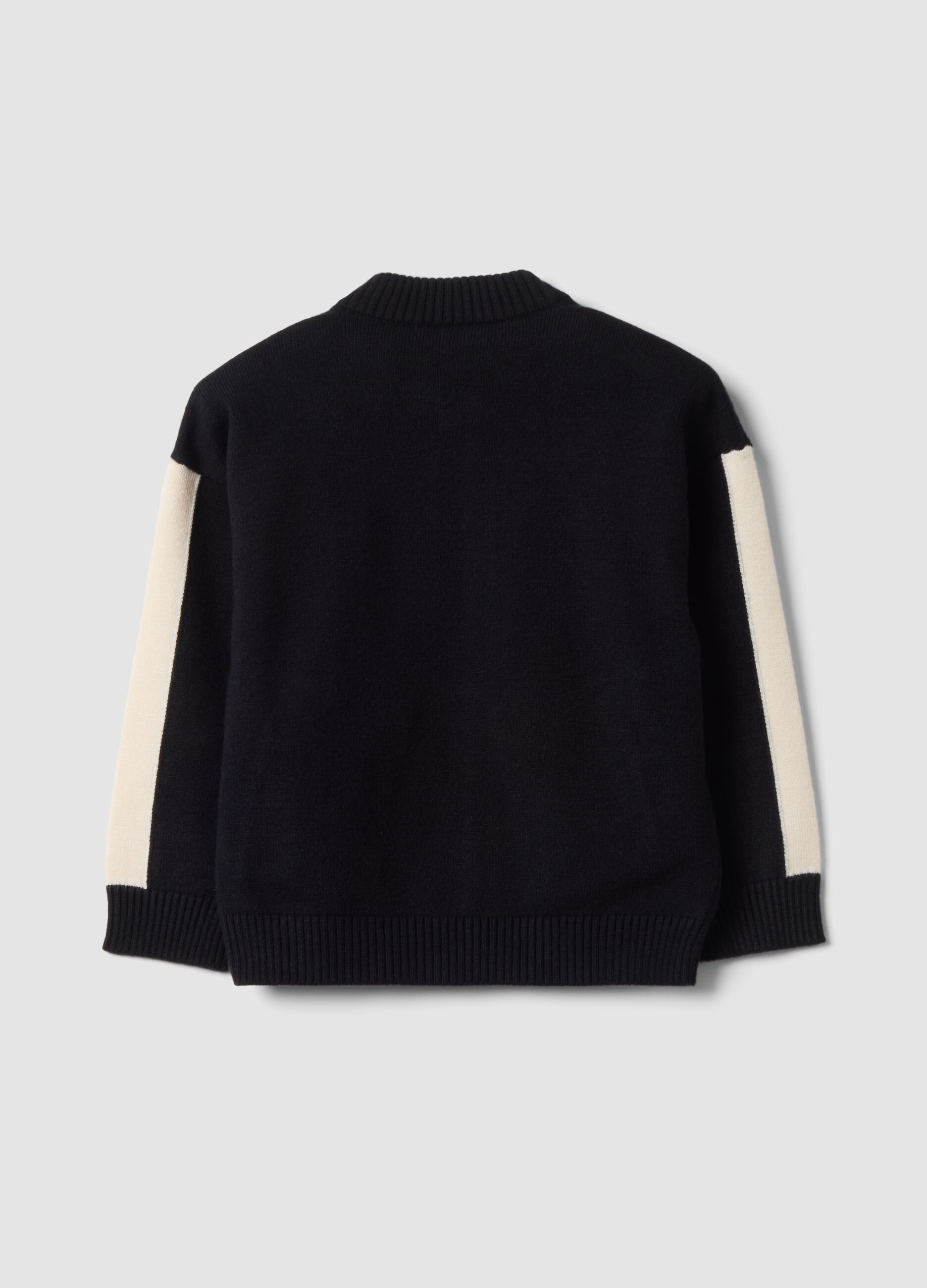 Black viscose-blend cardigan with zip and toy car patch