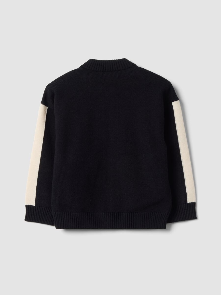 Black viscose-blend cardigan with zip and toy car patch_1