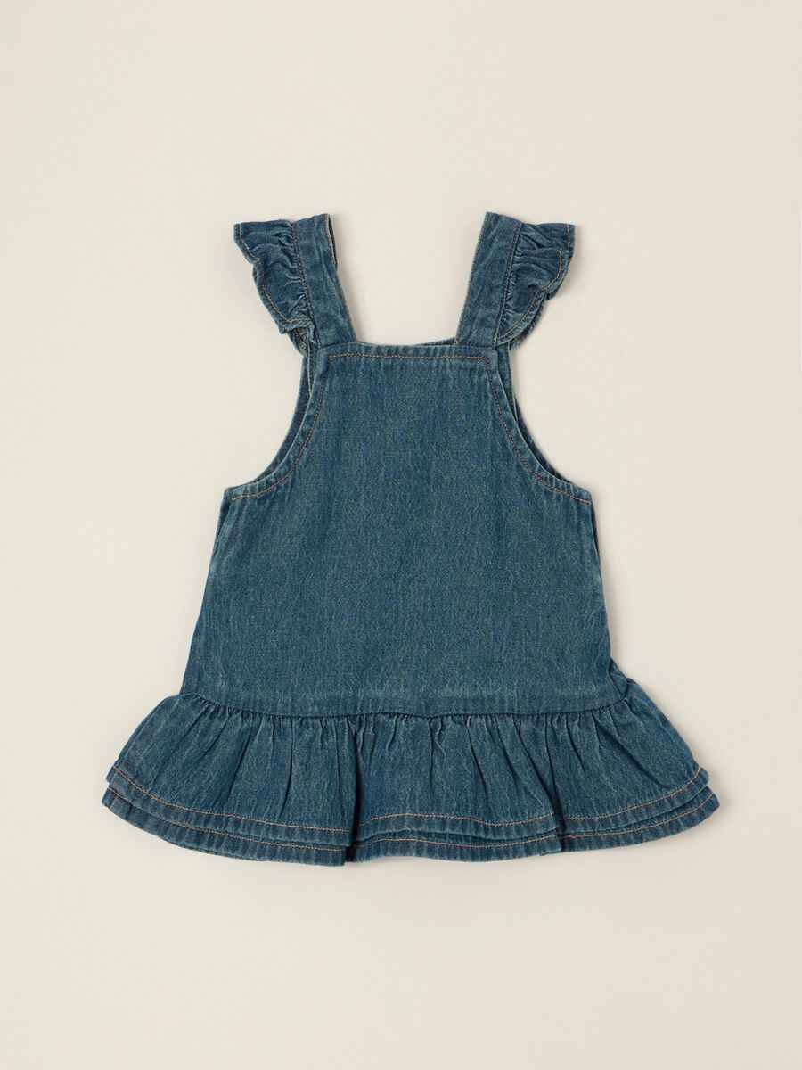 Salopette blu denim in puro cotone da neonata_2