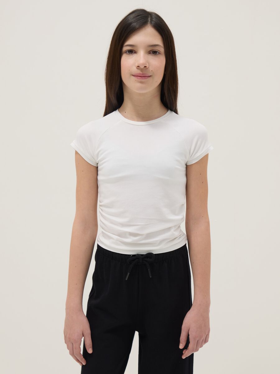 T-shirt in cotone elasticizzato bianca da ragazza slim fit_0
