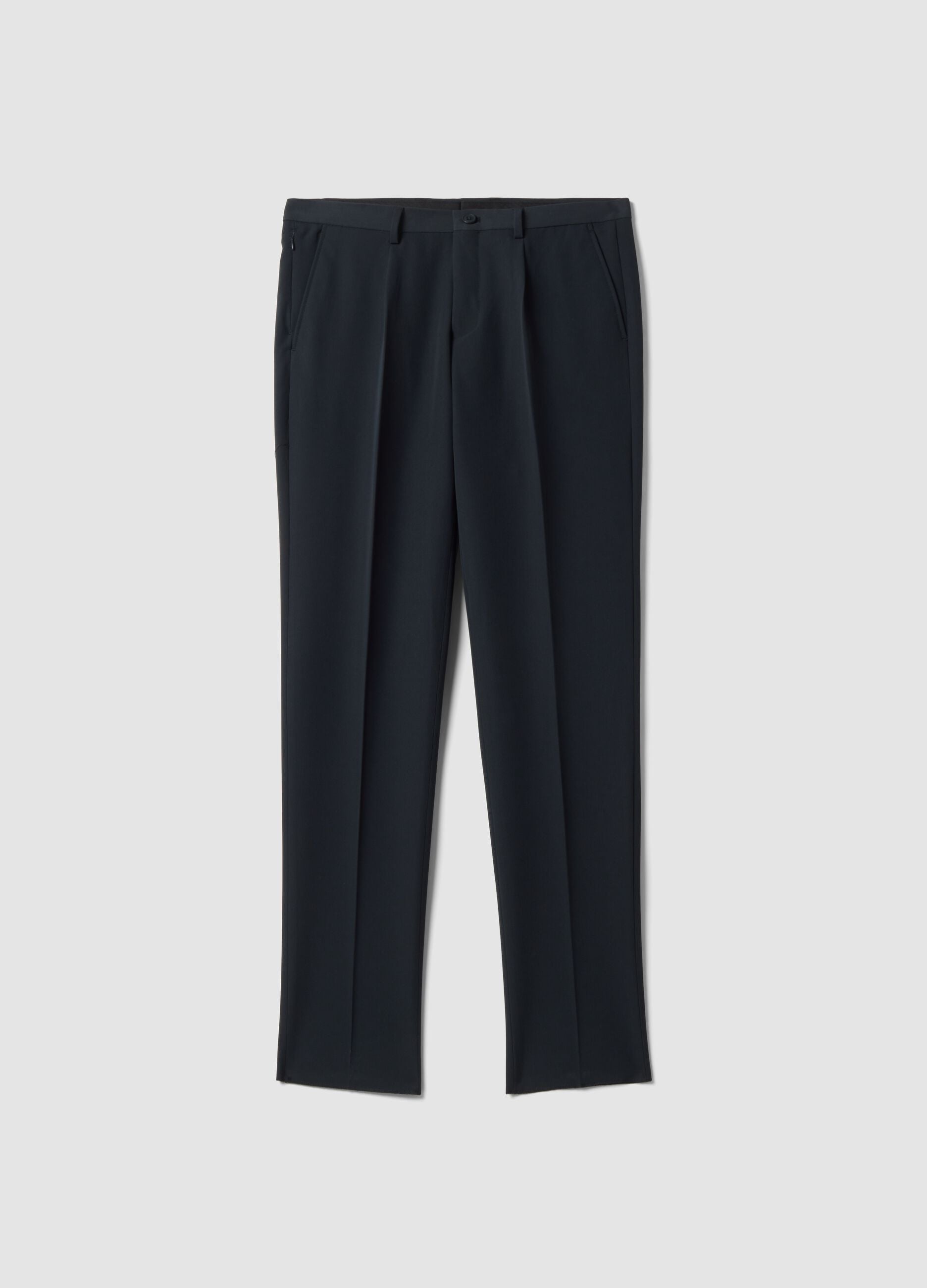 Blue slim-fit formal trousers in stretch viscose twill