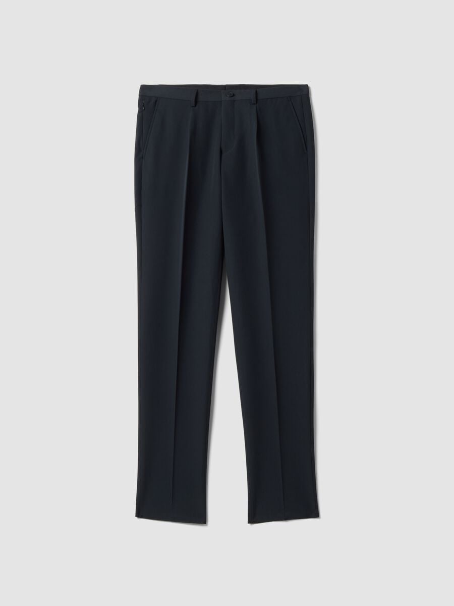 Pantaloni formali blu in twill di viscosa elasticizzata slim fit_4