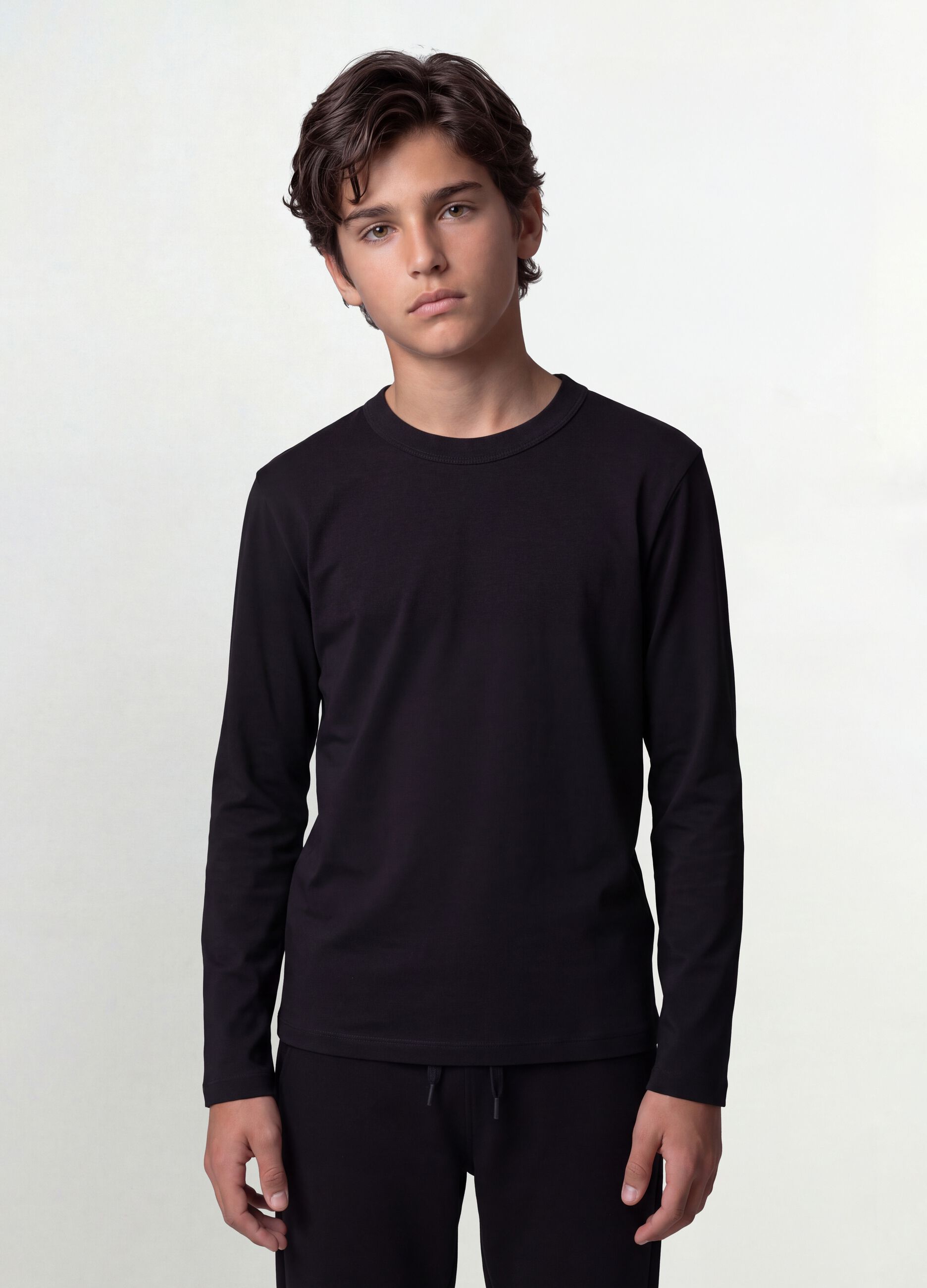 Black regular-fit stretch organic cotton T-shirt for boys