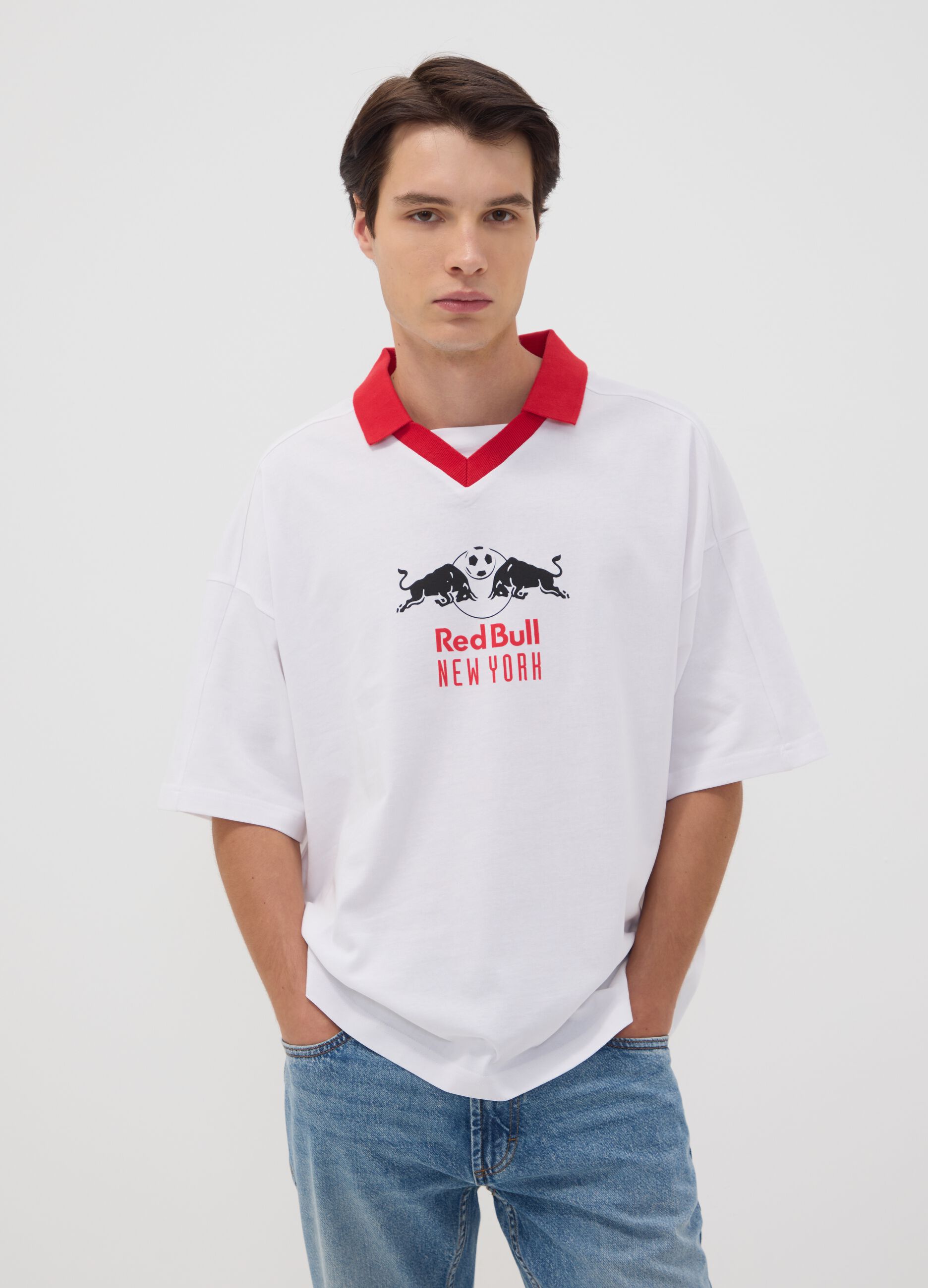 White pure cotton T-shirt with New York Red Bulls print
