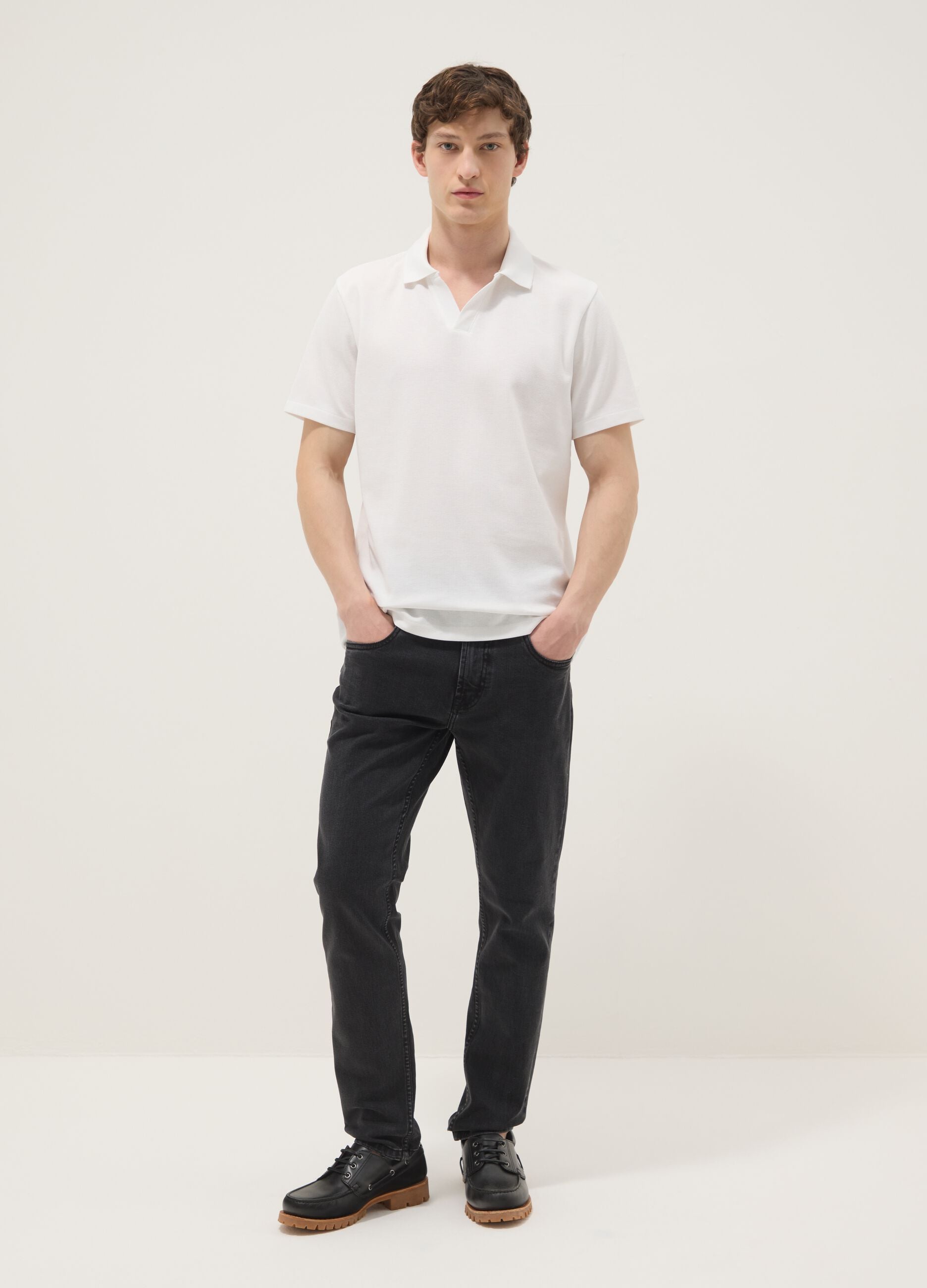 White stretch cotton polo shirt