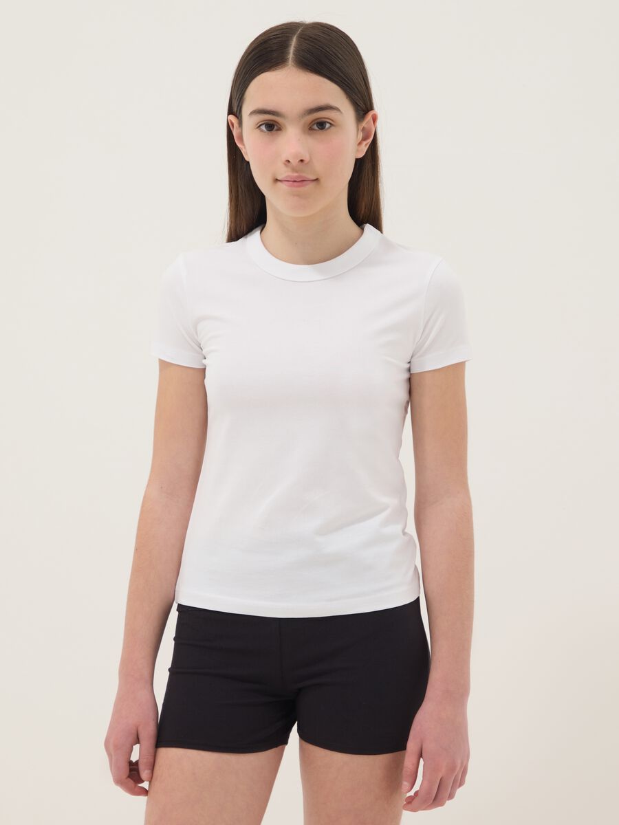 Girls&rsquo; white stretch cotton regular-fit T-shirt_0