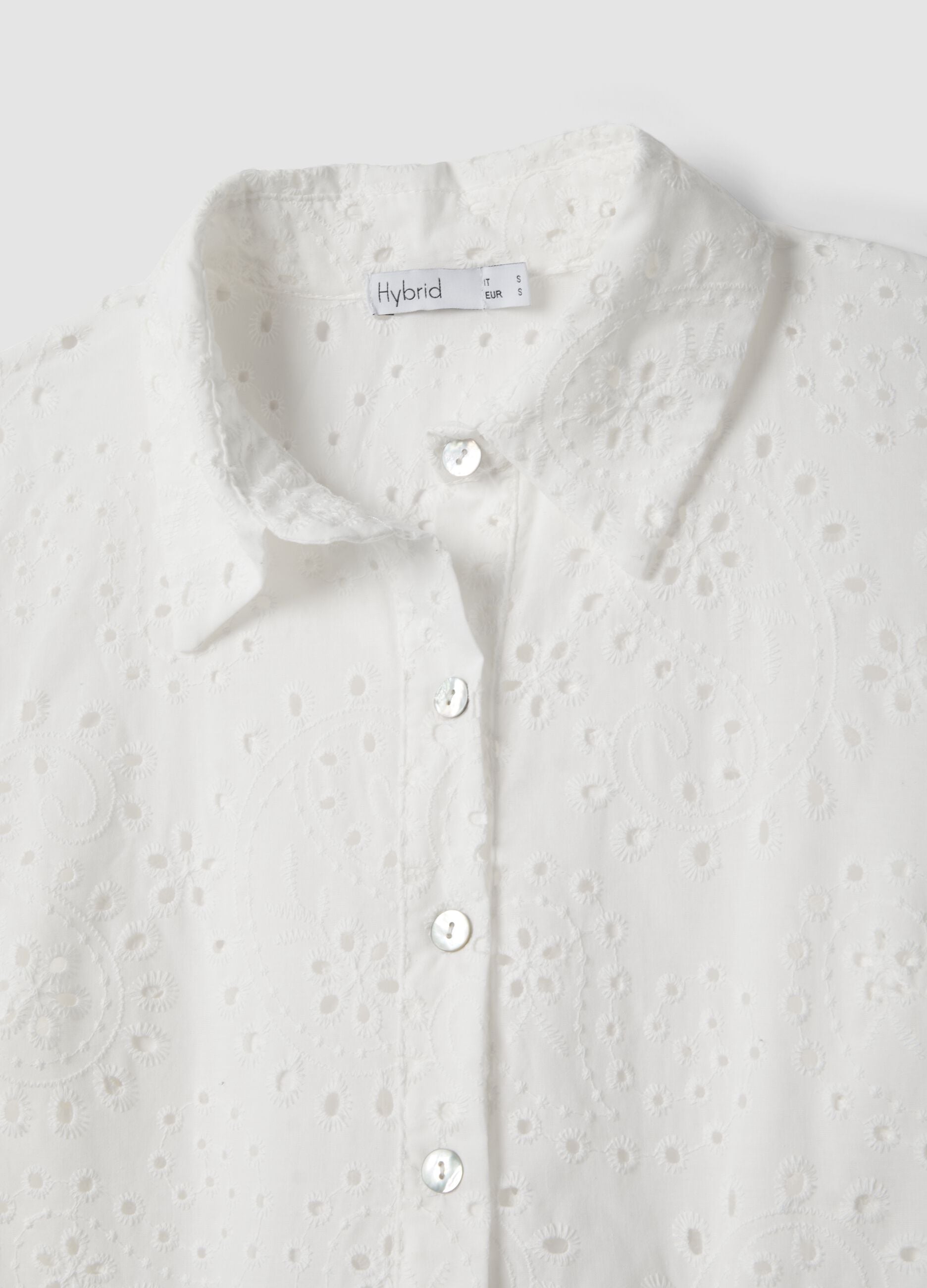 White midi broderie cotton dress with braided belt