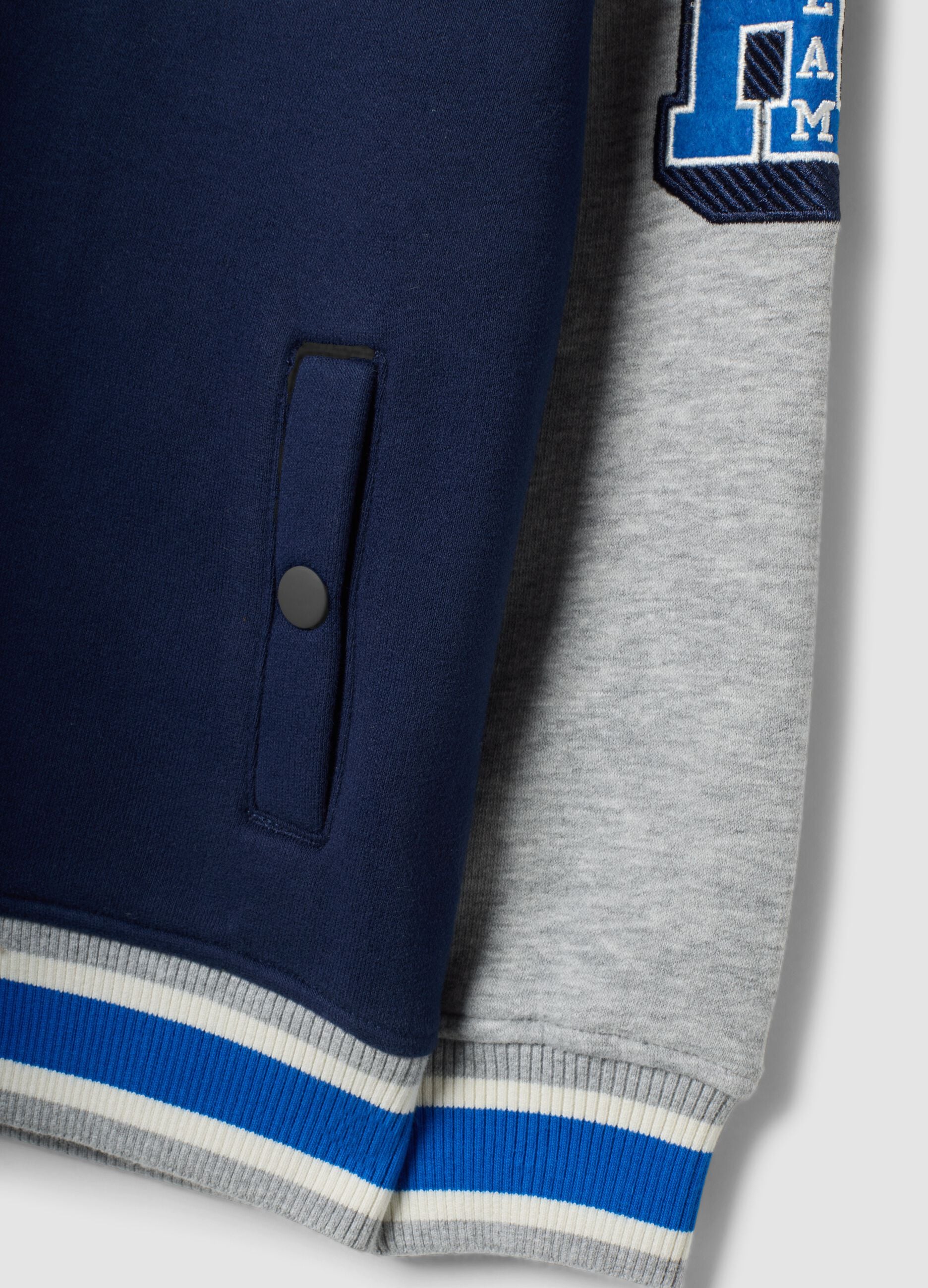 Blue cotton-blend crew-neck sweatshirt with oversized college prints