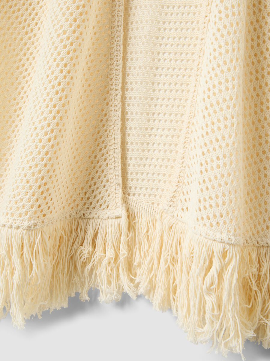 Cardigan bianco in crochet di misto viscosa con frange regular fit_5