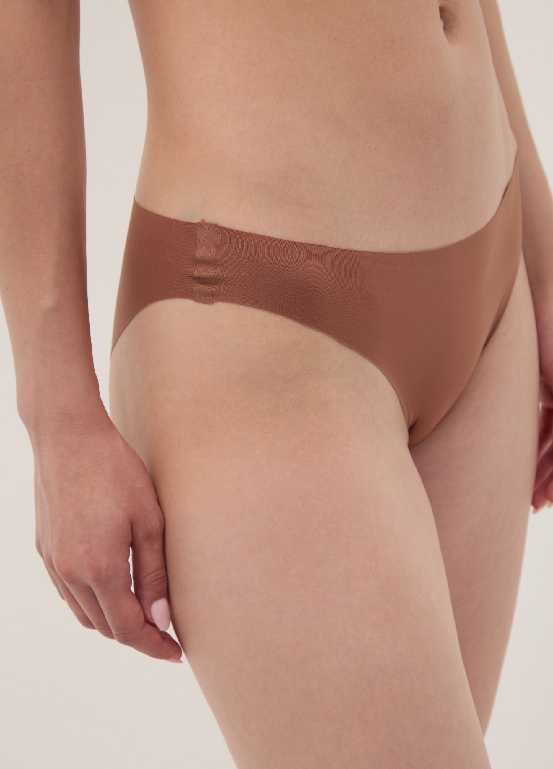 Brown stretch microfibre briefs with regular waist