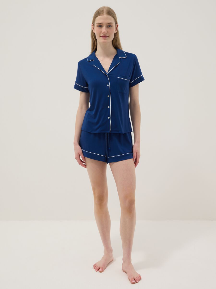 Blue Regular Fit Stretch Viscose Blend Pyjama Top_1
