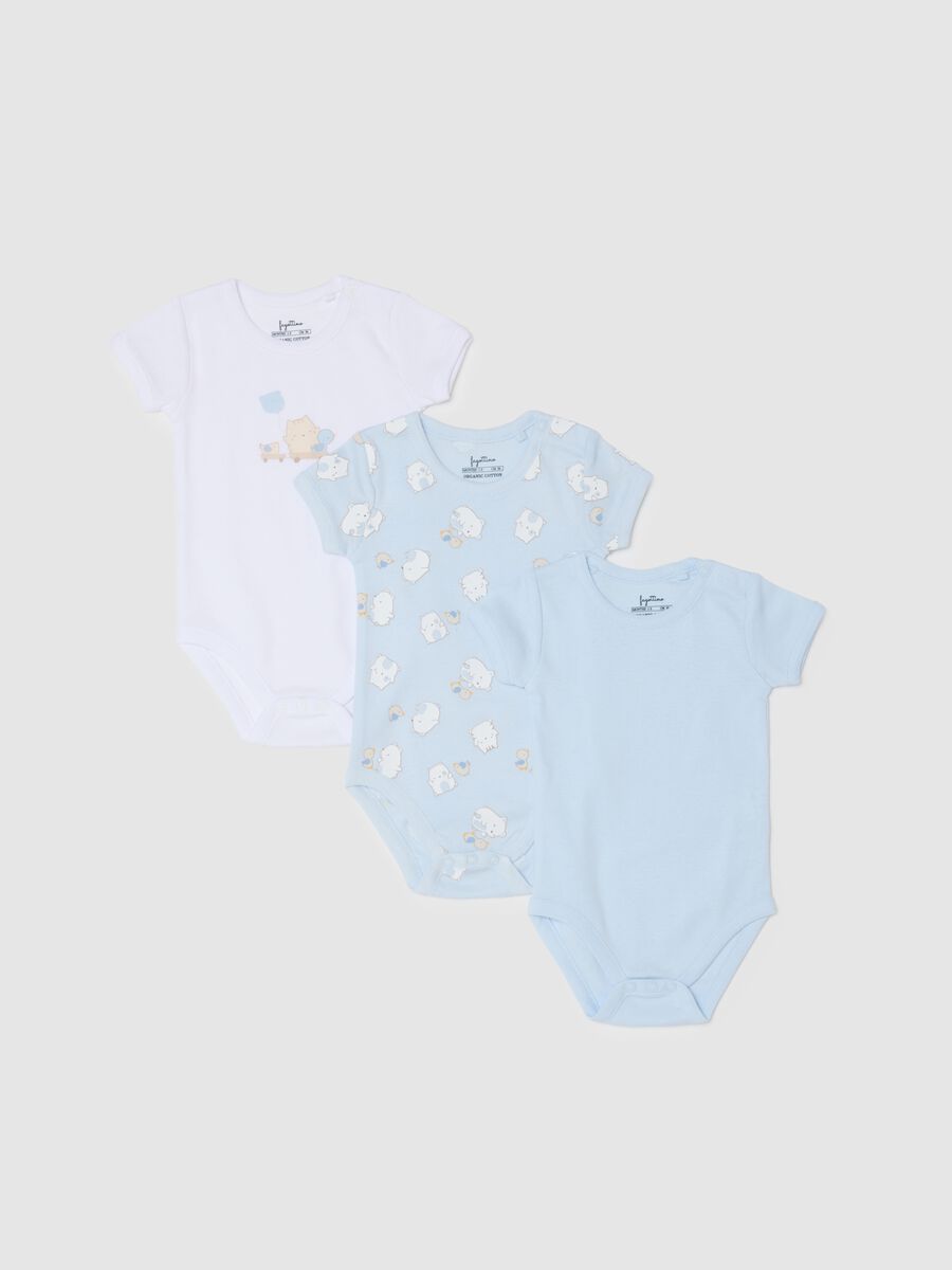 Multicoloured short-sleeve infant bodysuit tripack in pure cotton_0