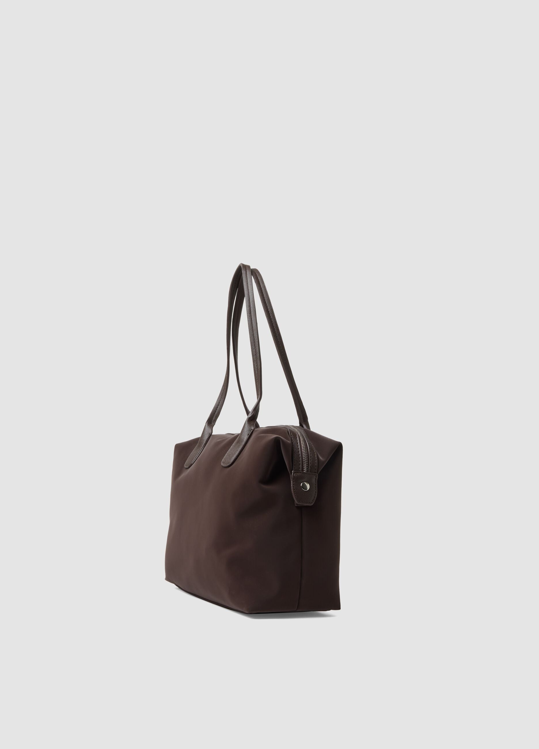 Brown handbag with double handles and zip