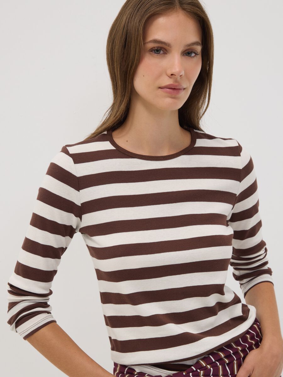 White striped pure cotton crew-neck T-shirt_1