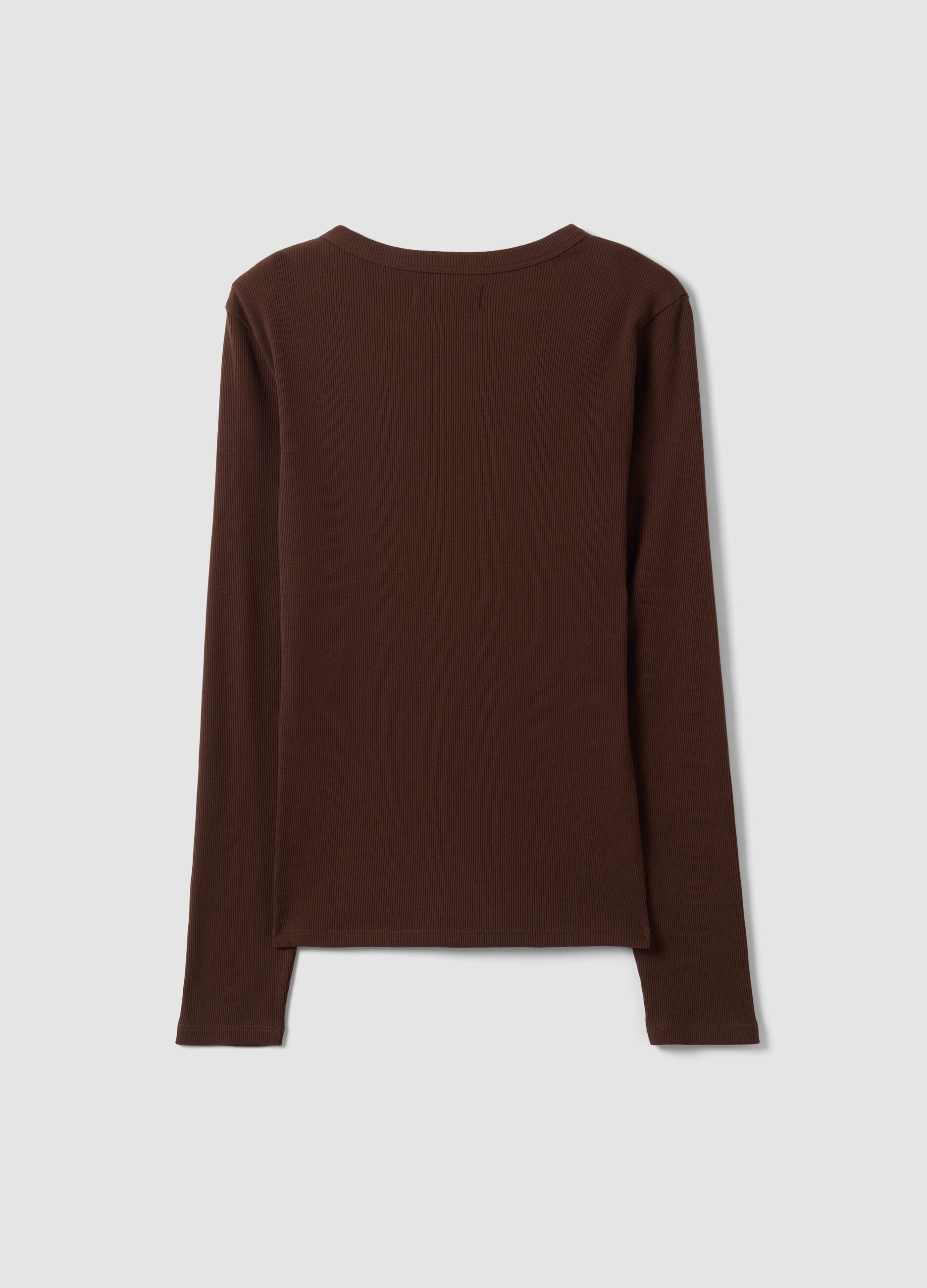 Brown long-sleeve pure cotton T-shirt