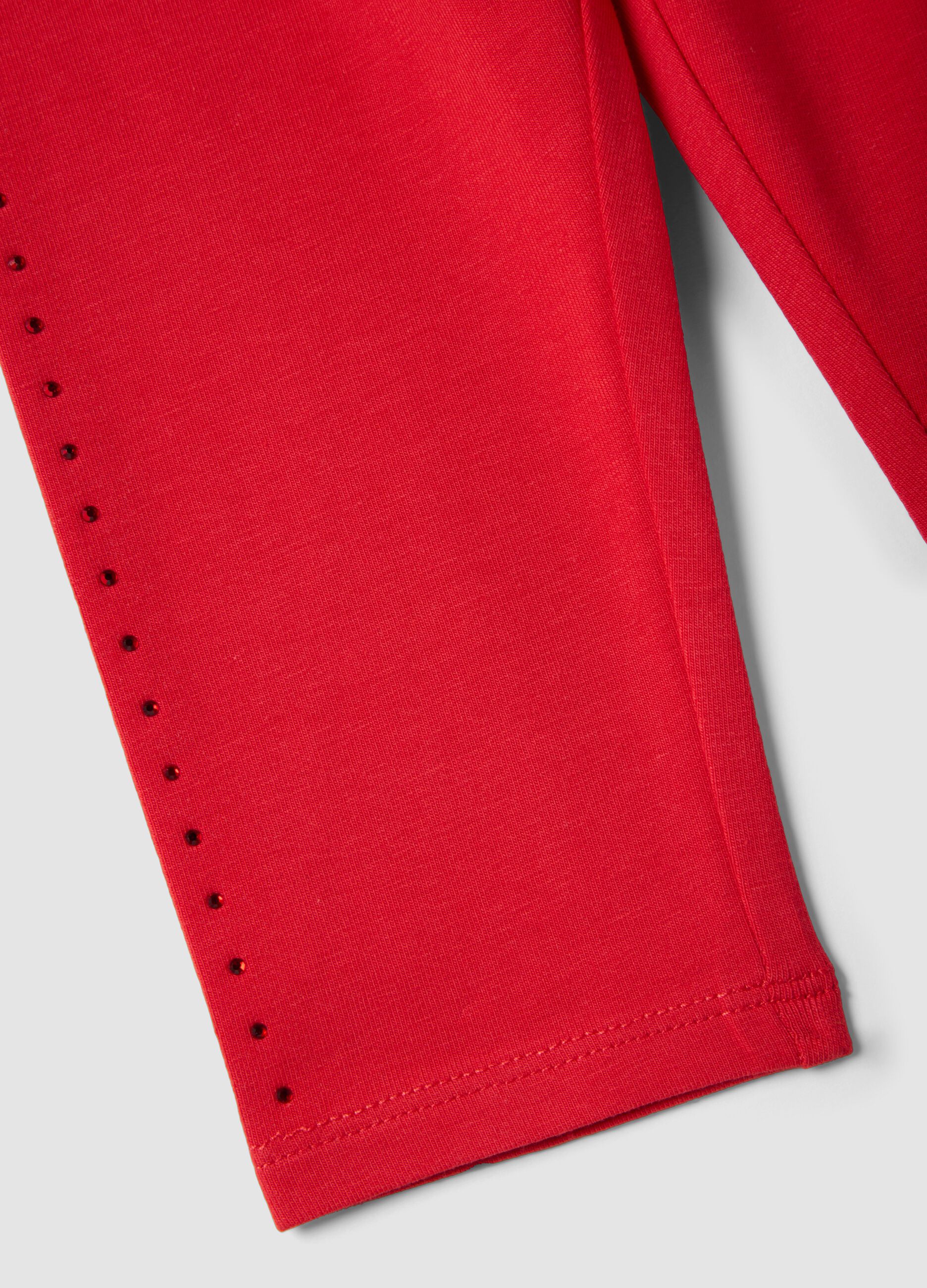 Girls' Red Slim Fit Cotton Stretch Leggings