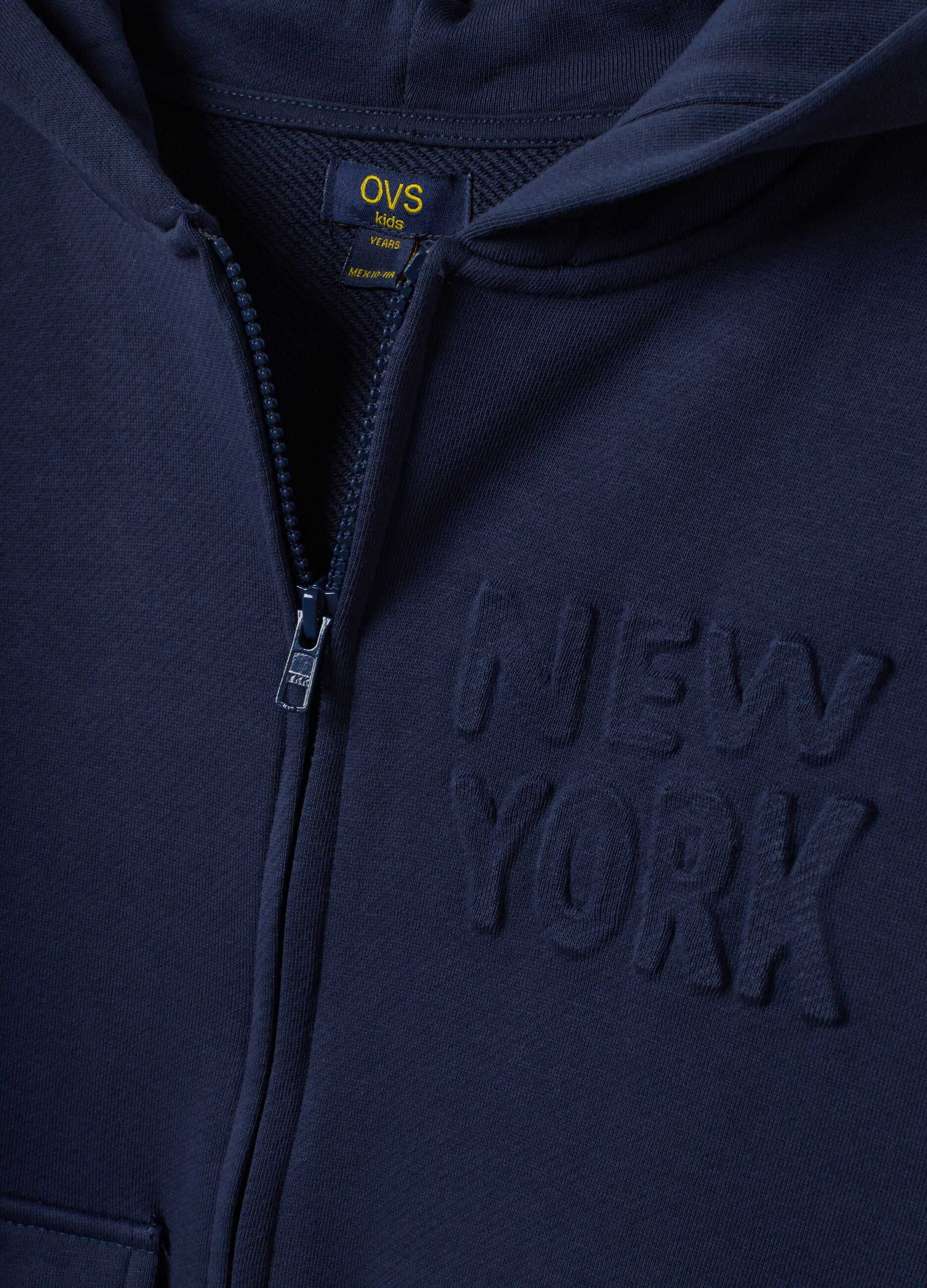 Blue pure cotton hoodie with crew neck