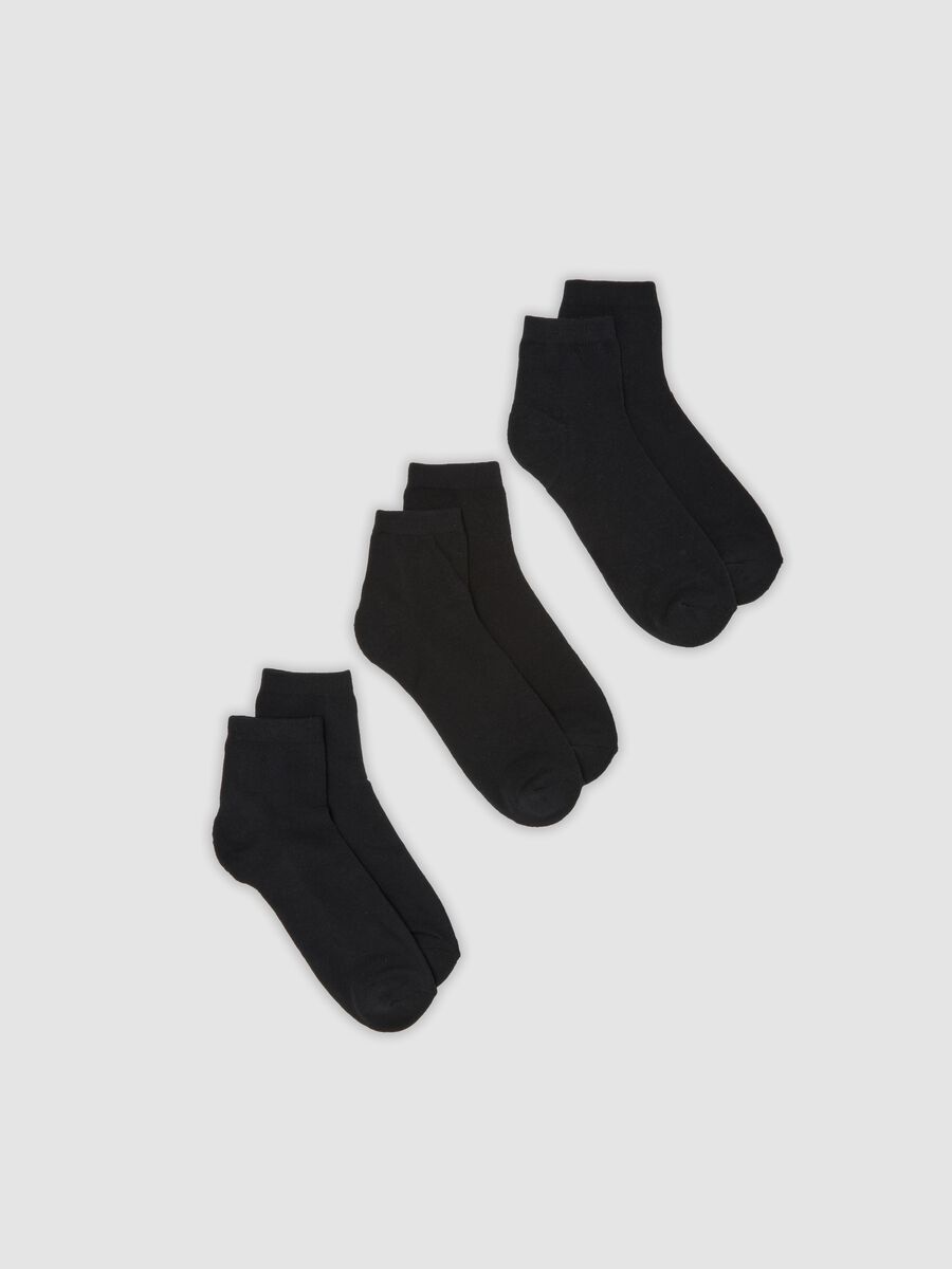 Tripack di calze sportive nere alla caviglia in cotone organico_0
